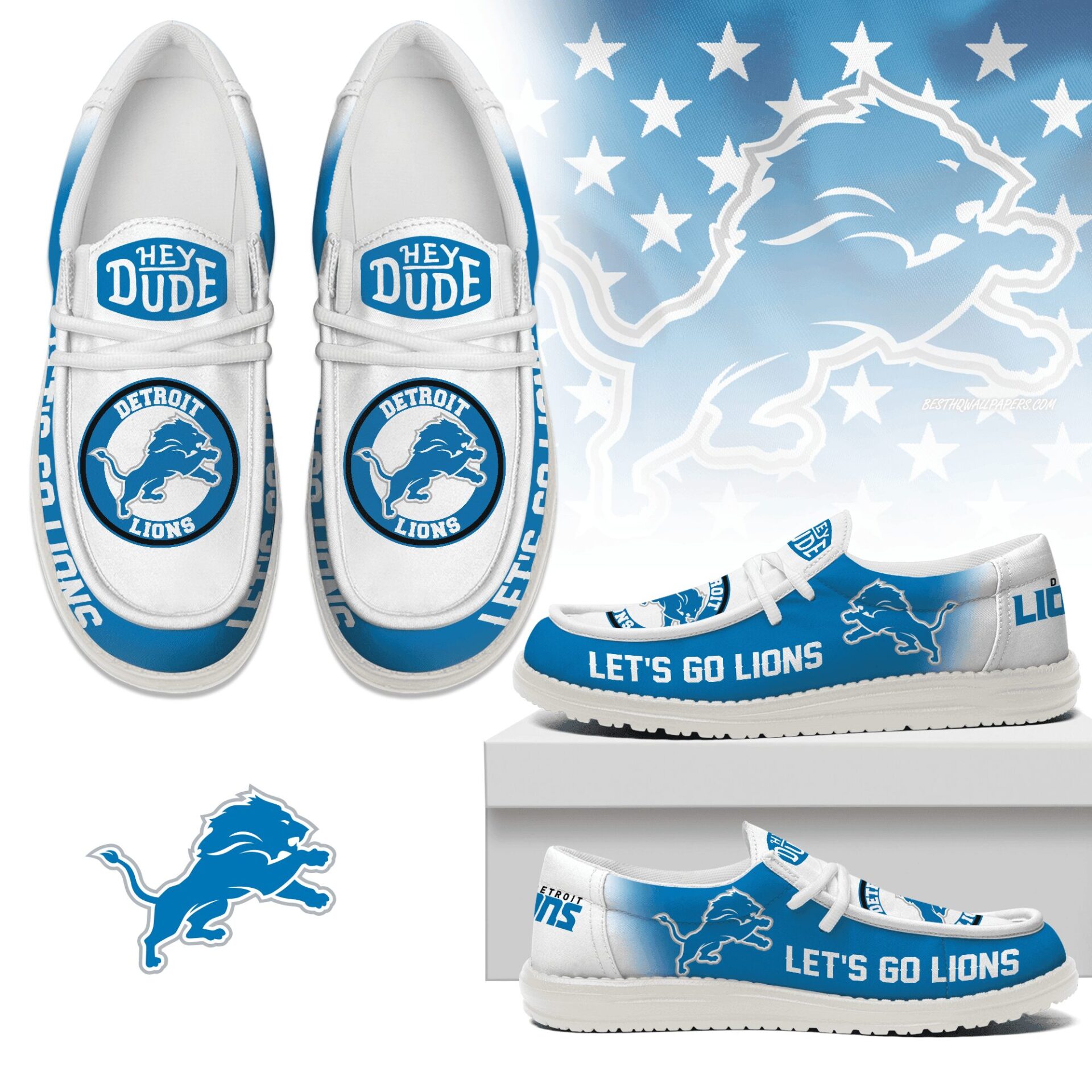 JWFancy Detroit Lions Hey Dude Shoes Wally Men’s Lace Up Loafers Comfortable For Men And Women