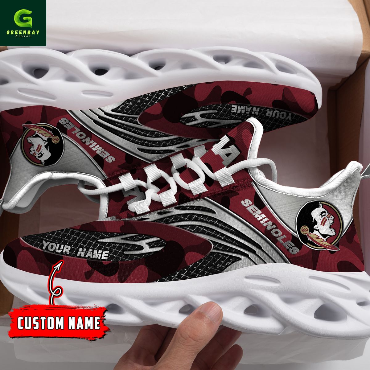 JWFancy Florida State Red & Silver Seminoles Red Max Soul Shoes Sneakers For Men And Women