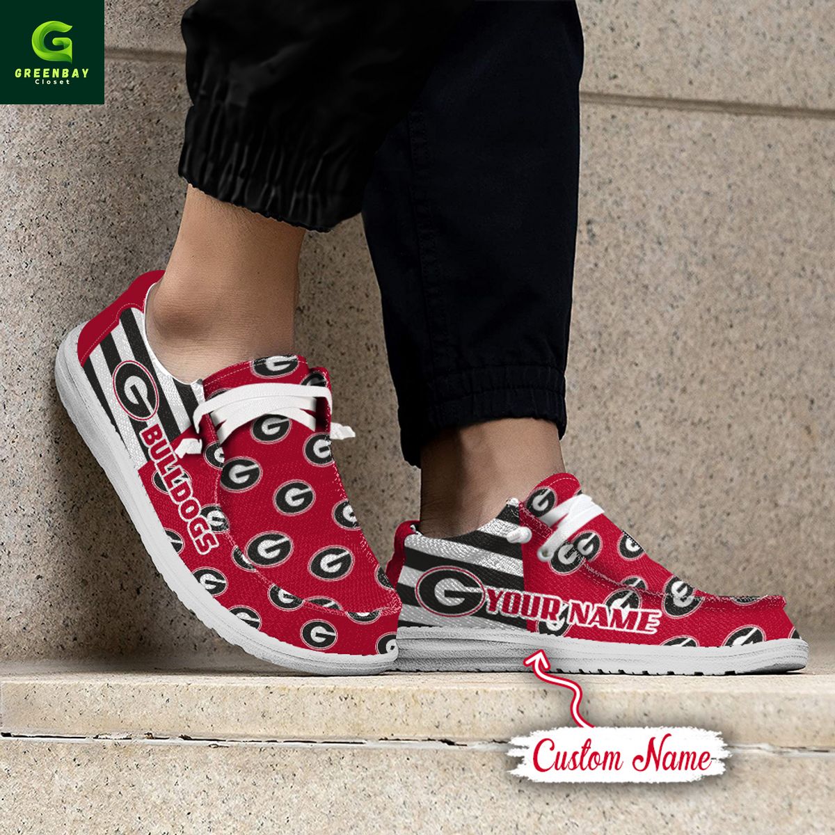 JWFancy Georgia Bulldogs Hey Dude Shoes Wally Men's Lace Up Loafers Comfortable For Men And Women