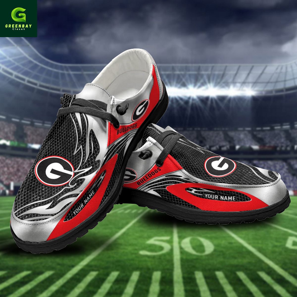 JWFancy Georgia Bulldogs Hey Dude Shoes Wally Men's Lace Up Loafers Comfortable For Men And Women