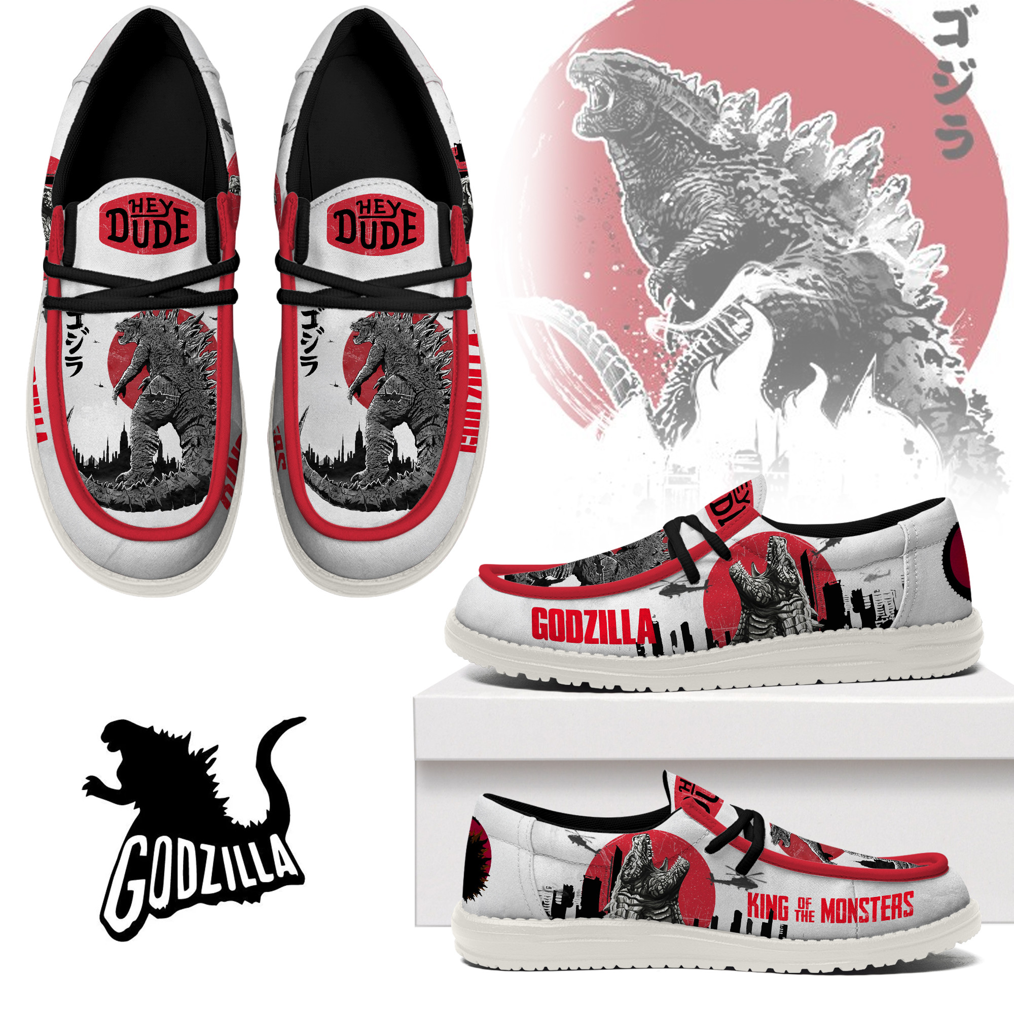 JWFancy Godzilla Hey Dude Shoes Wally Men’s Lace Up Loafers Comfortable For Men And Women