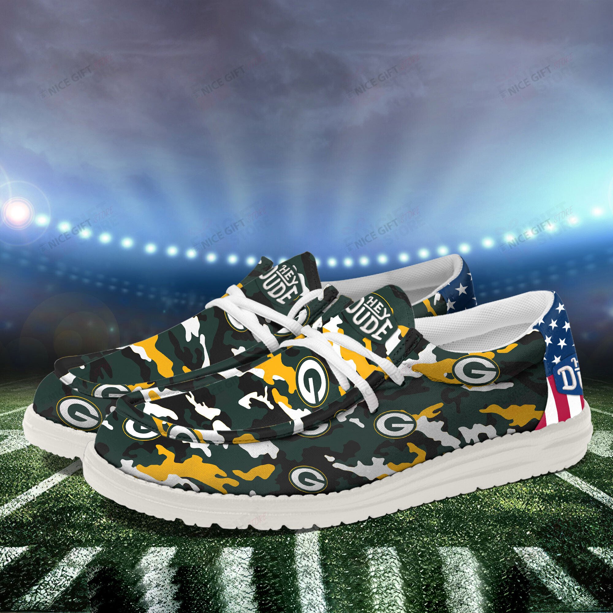 JWFancy Green Bay Packers Hey Dude Shoes Wally Men’s Lace Up Loafers Comfortable For Men And Women
