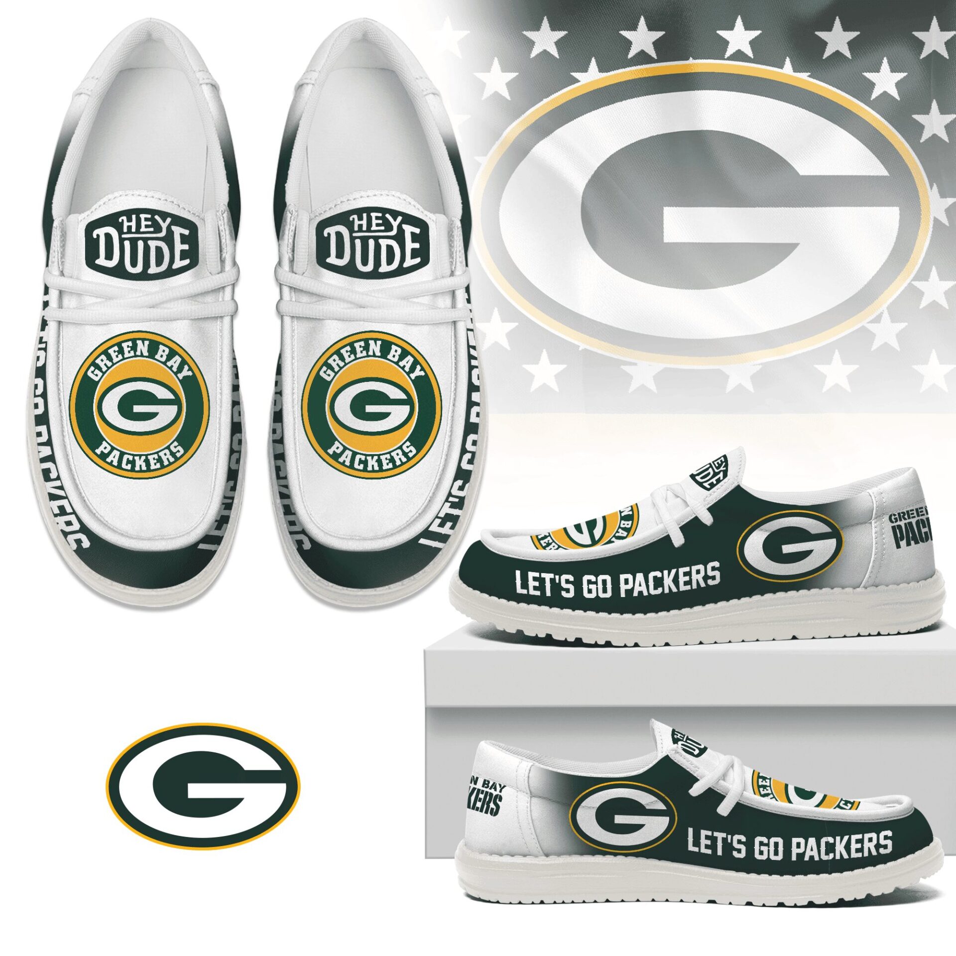 JWFancy Green Bay Packers Hey Dude Shoes Wally Men’s Lace Up Loafers Comfortable For Men And Women