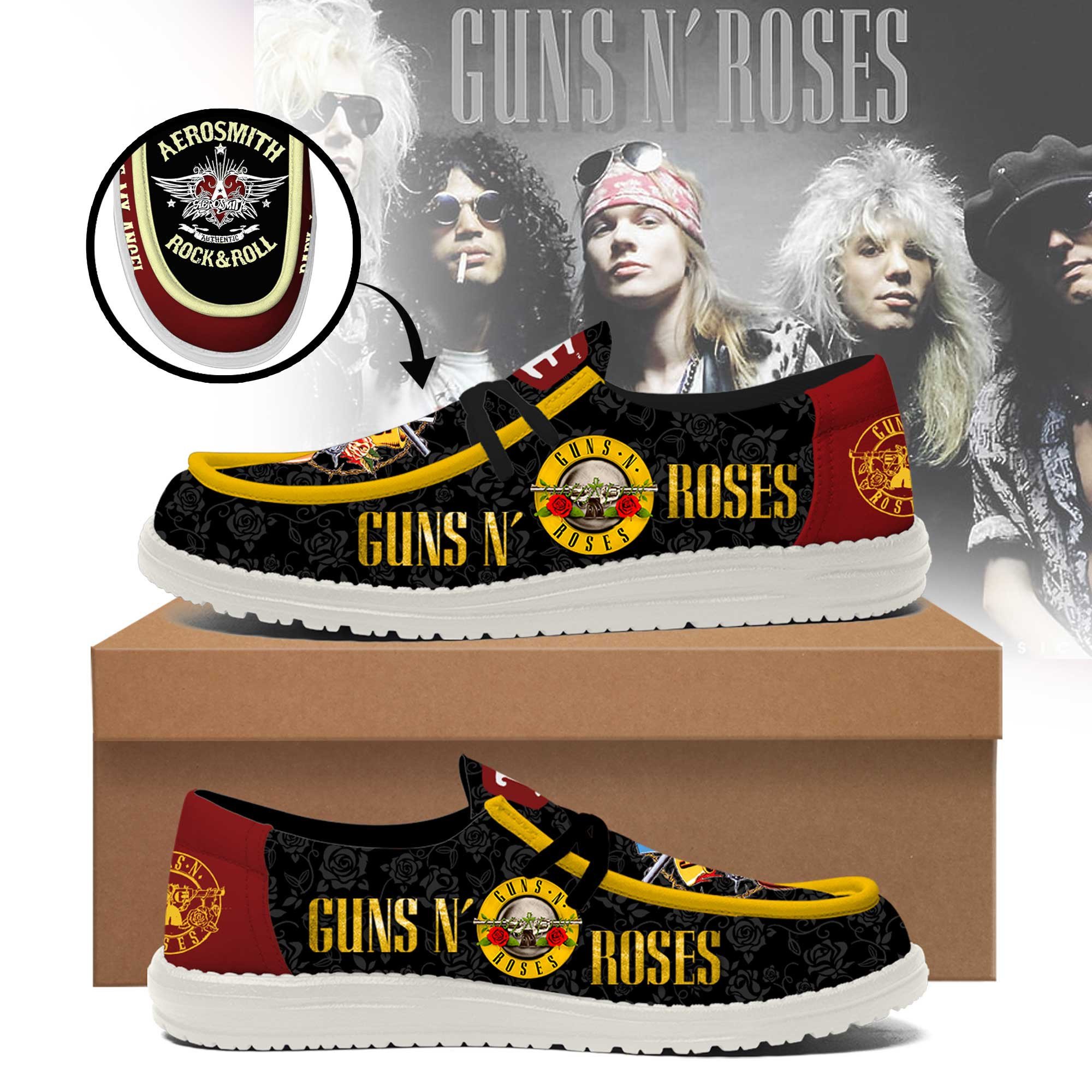 JWFancy Guns N' Roses Hey Dude Shoes Wally Men’s Lace Up Loafers Comfortable For Men And Women