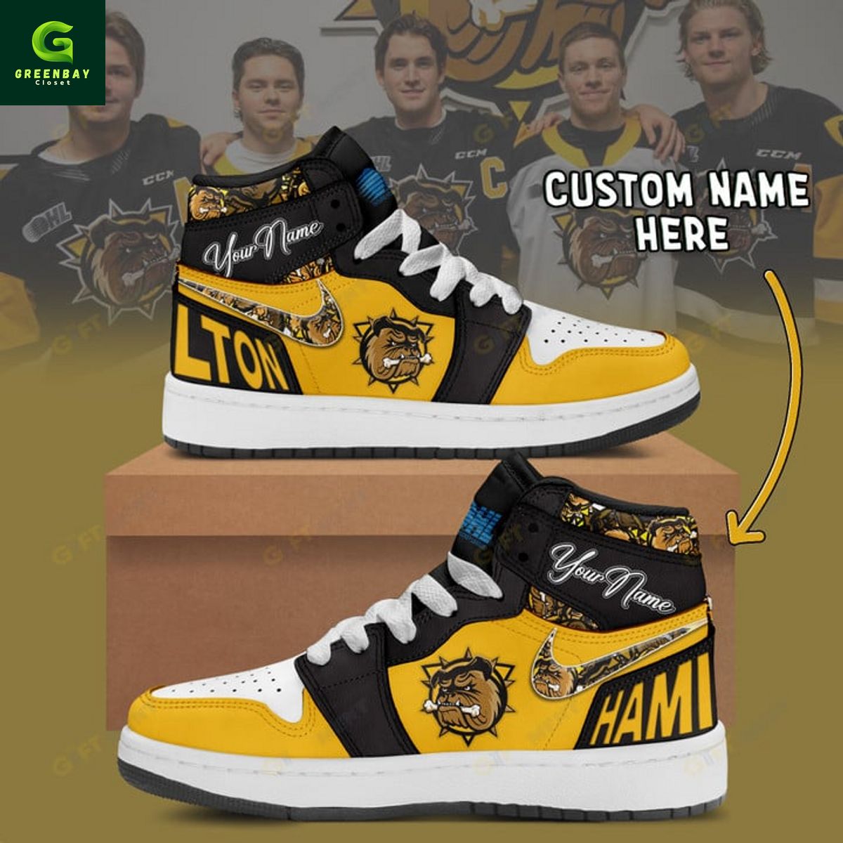 JWFancy Hamilton Bulldogs AJ1 High Sneakers Shoes For Men And Women
