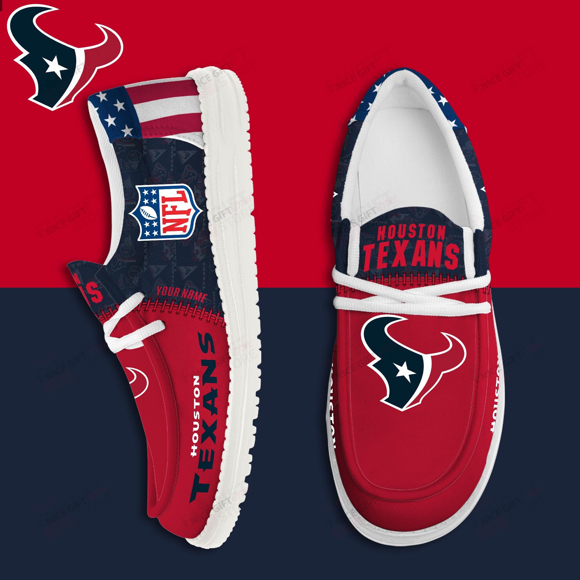 JWFancy Houston Texans Hey Dude Shoes Wally Men’s Lace Up Loafers Comfortable For Men And Women