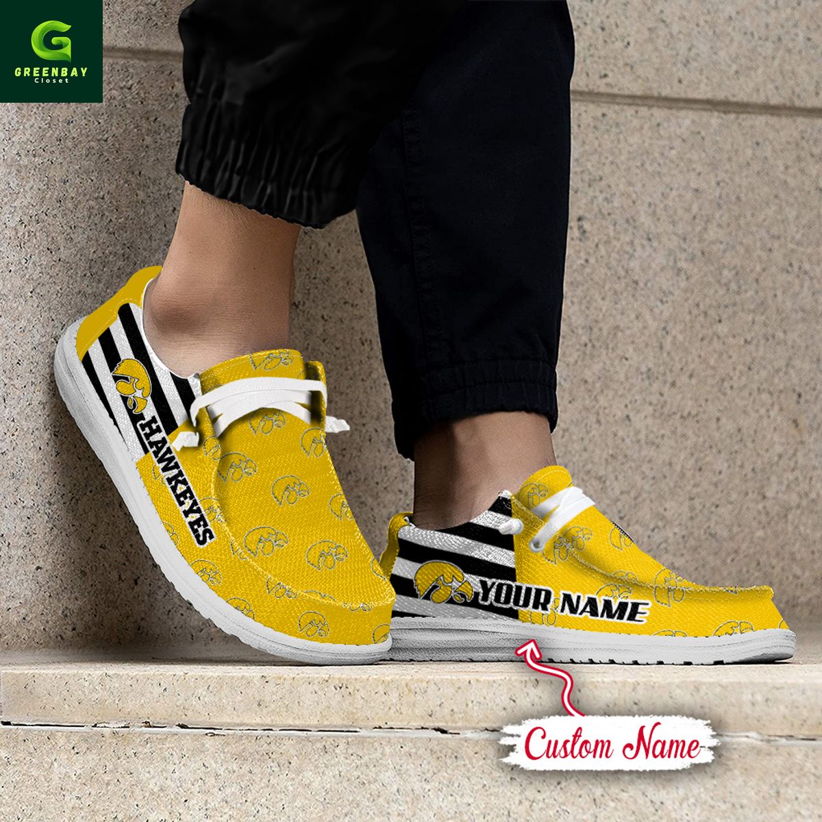 JWFancy Iowa Hawkeyes Hey Dude Shoes Wally Men's Lace Up Loafers Comfortable For Men And Women