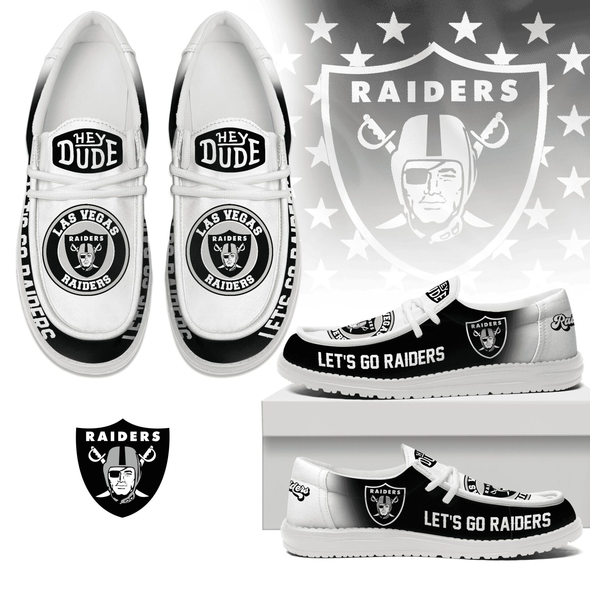 JWFancy Las Vegas Raiders Hey Dude Shoes Wally Men’s Lace Up Loafers Comfortable For Men And Women