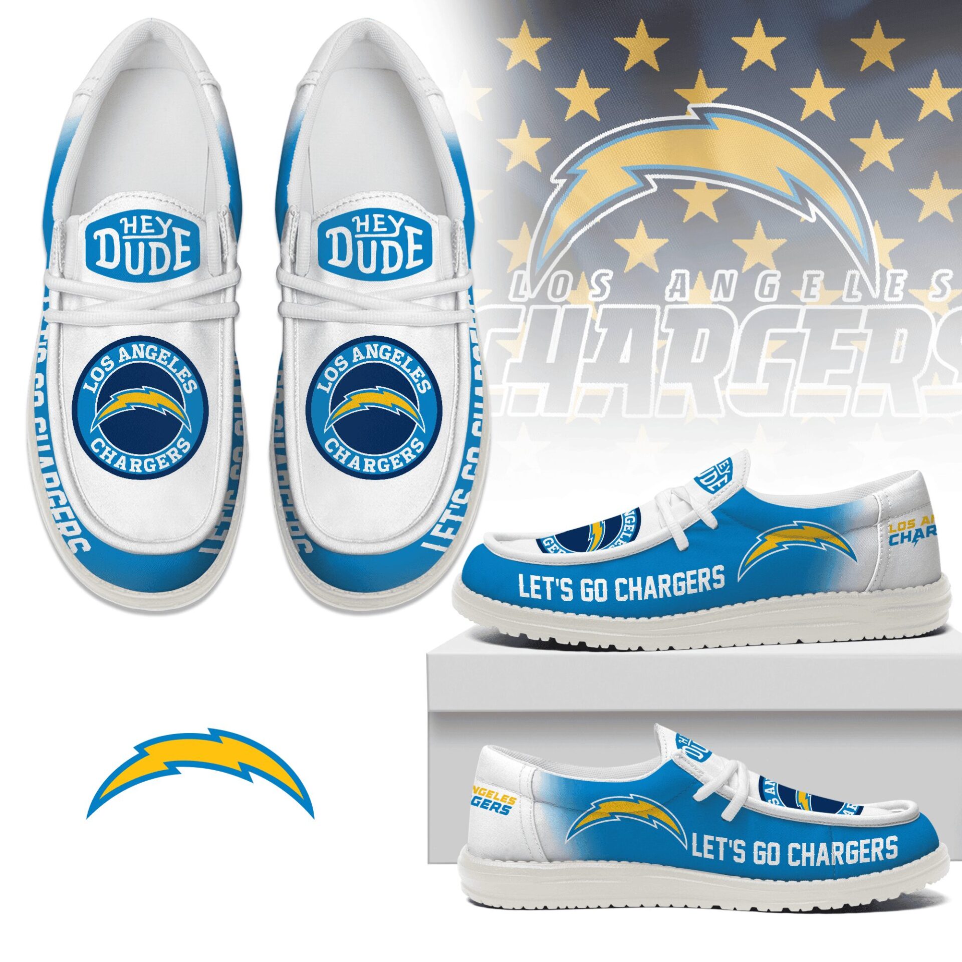 JWFancy Los Angeles Chargers Hey Dude Shoes Wally Men’s Lace Up Loafers Comfortable For Men And Women