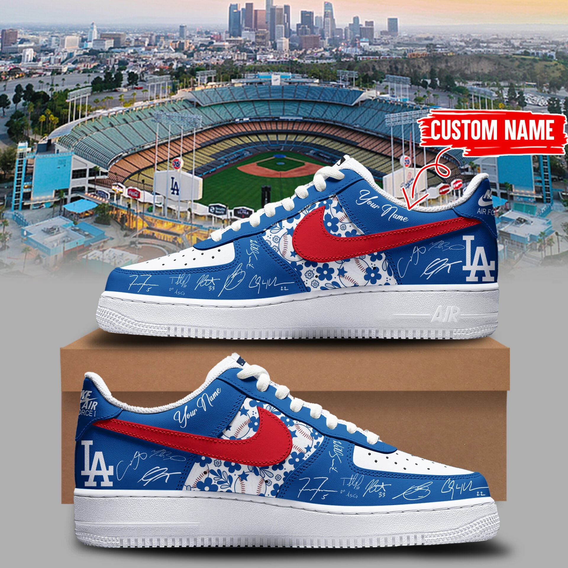 JWFancy Los Angeles Dodgers Air Low-Top Sneakers Shoes For Men And Women