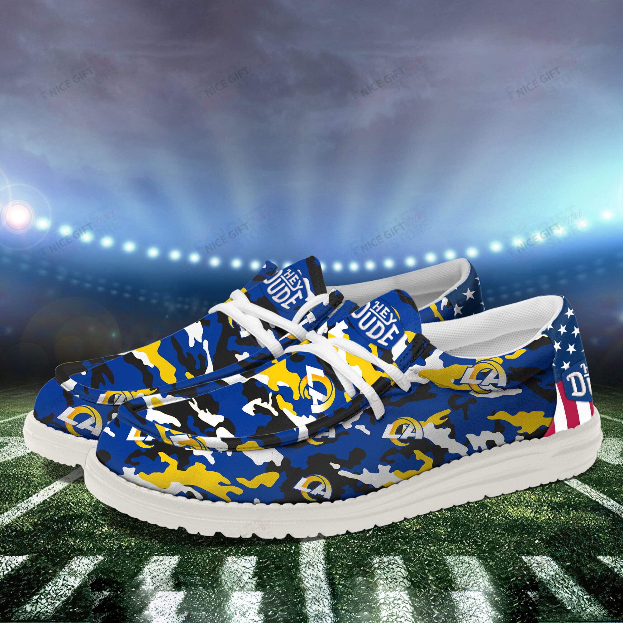 JWFancy Los Angeles Rams Hey Dude Shoes Wally Men’s Lace Up Loafers Comfortable For Men And Women