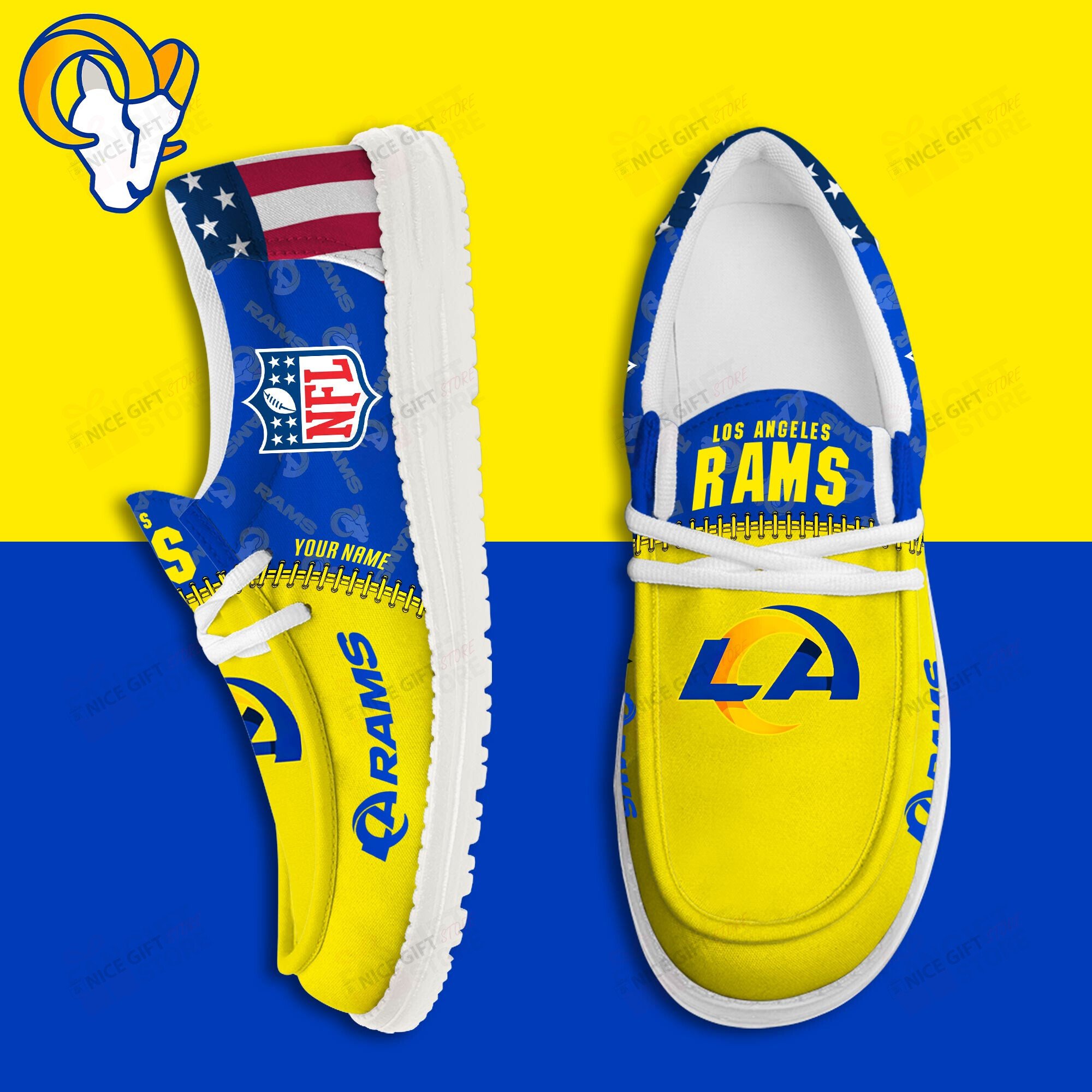 JWFancy Los Angeles Rams Hey Dude Shoes Wally Men’s Lace Up Loafers Comfortable For Men And Women