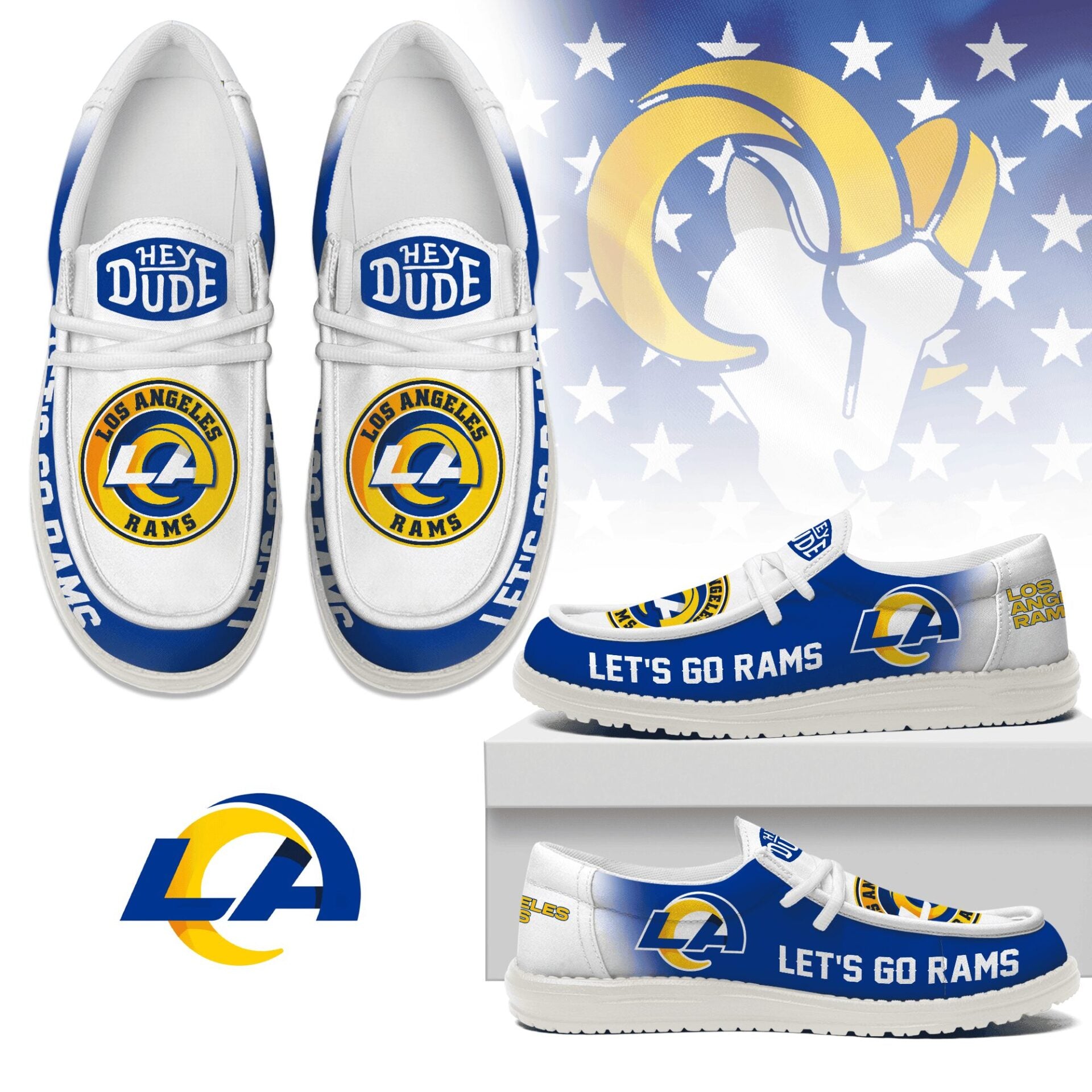 JWFancy Los Angeles Rams Hey Dude Shoes Wally Men’s Lace Up Loafers Comfortable For Men And Women
