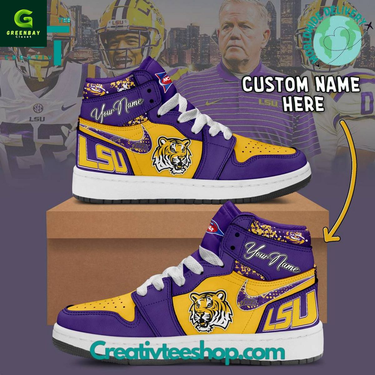 JWFancy LSU Tigers AJ1 High Sneakers Shoes For Men And Women