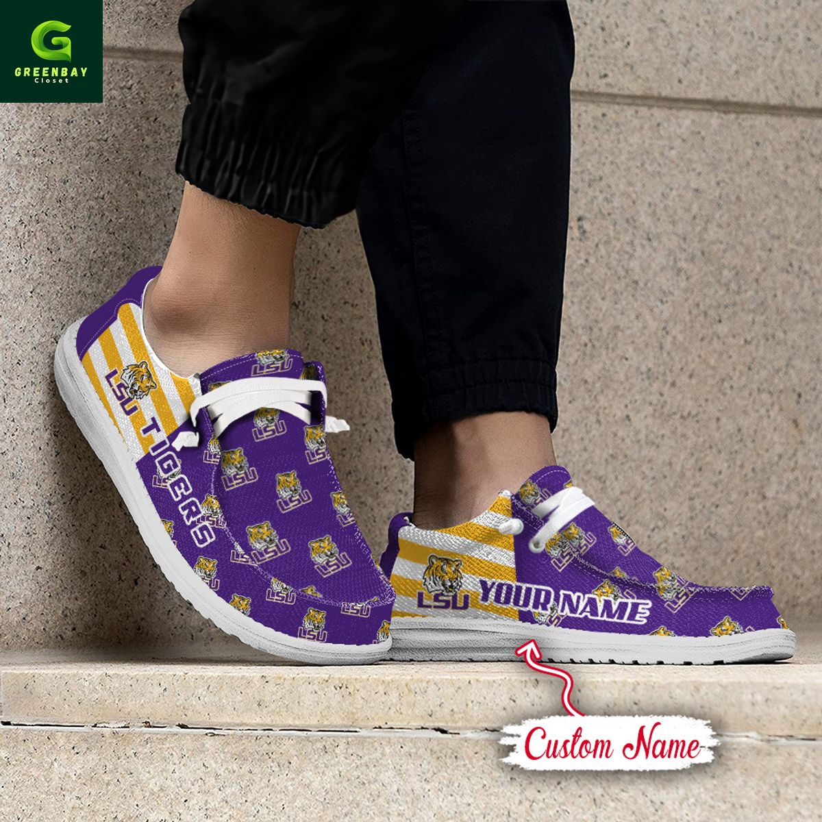 JWFancy LSU Tigers Hey Dude Shoes Wally Men's Lace Up Loafers Comfortable For Men And Women