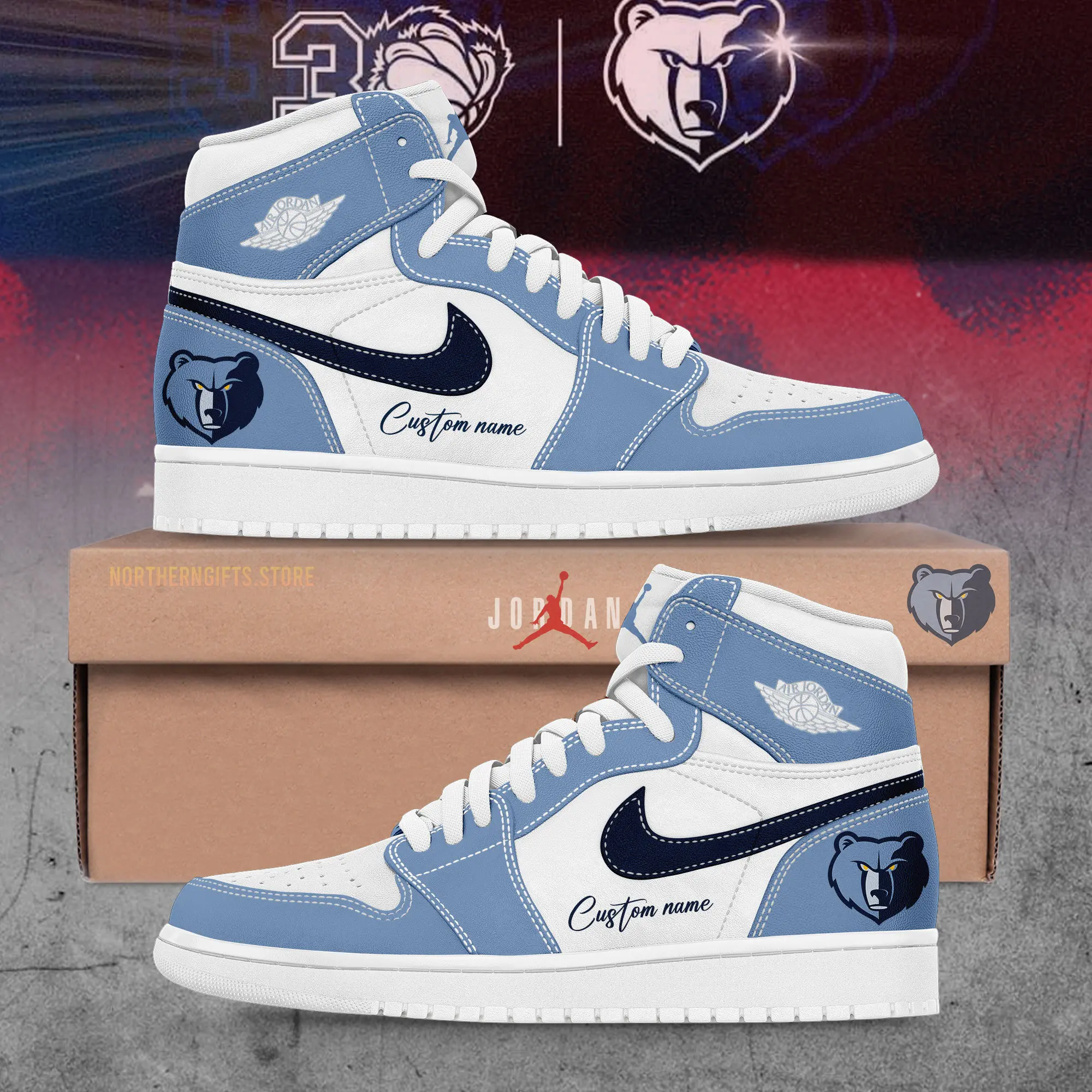 JWFancy Memphis Grizzlies AJ1 High Sneakers Shoes For Men And Women
