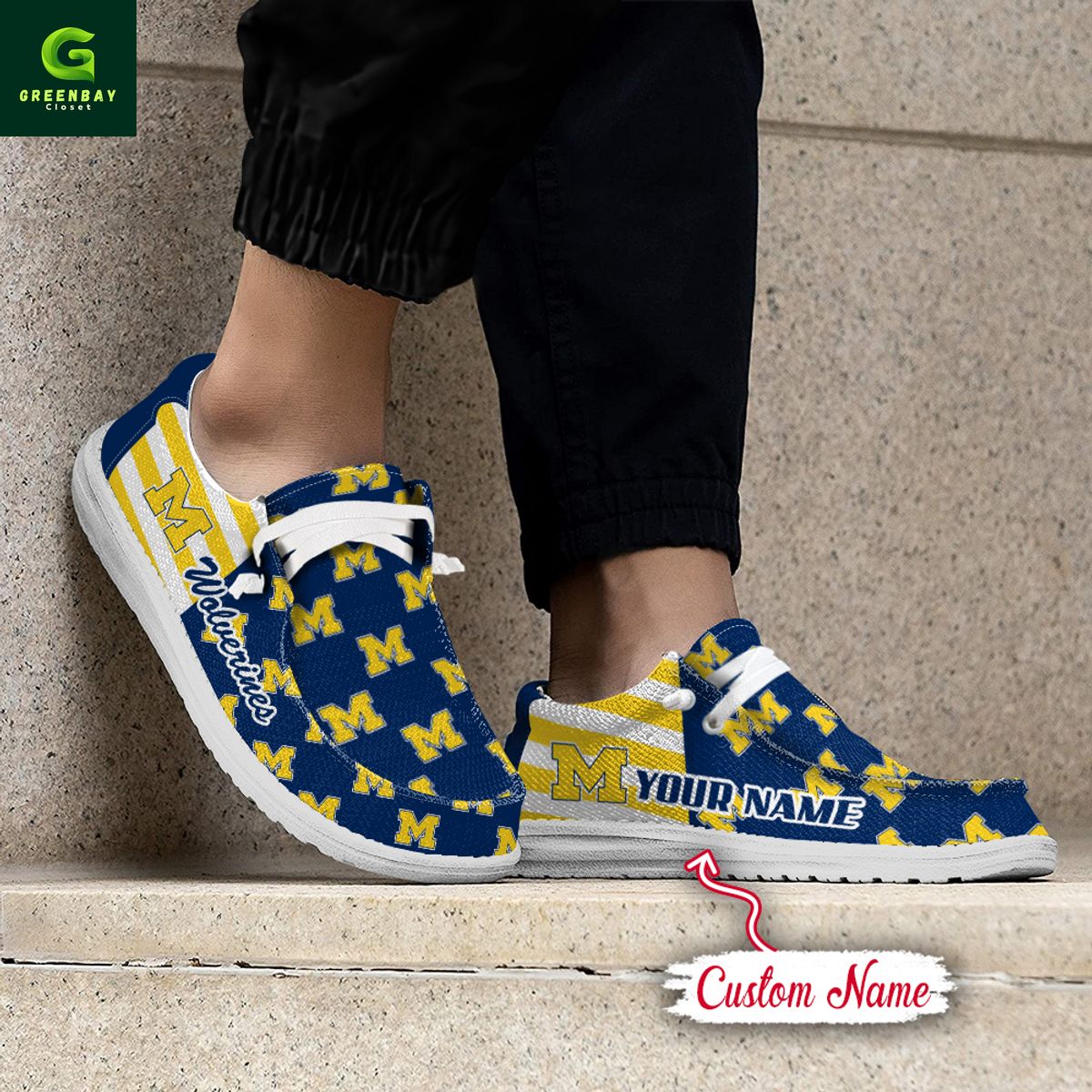 JWFancy Michigan Wolverines Hey Dude Shoes Wally Men's Lace Up Loafers Comfortable For Men And Women