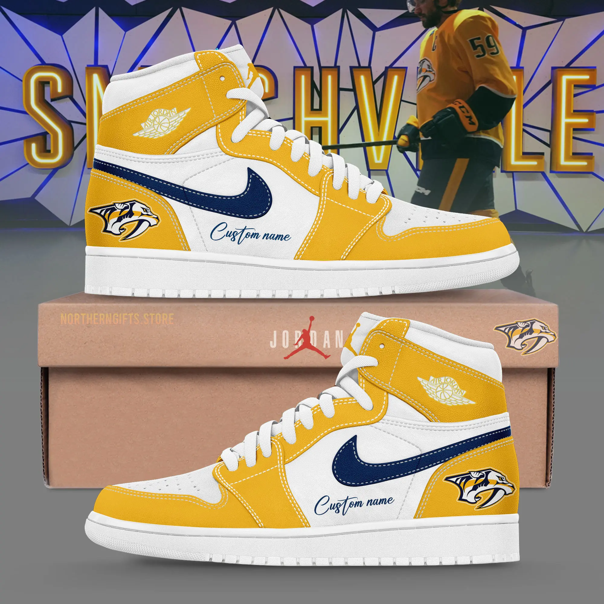 JWFancy Nashville Predators AJ1 High Sneakers Shoes For Men And Women