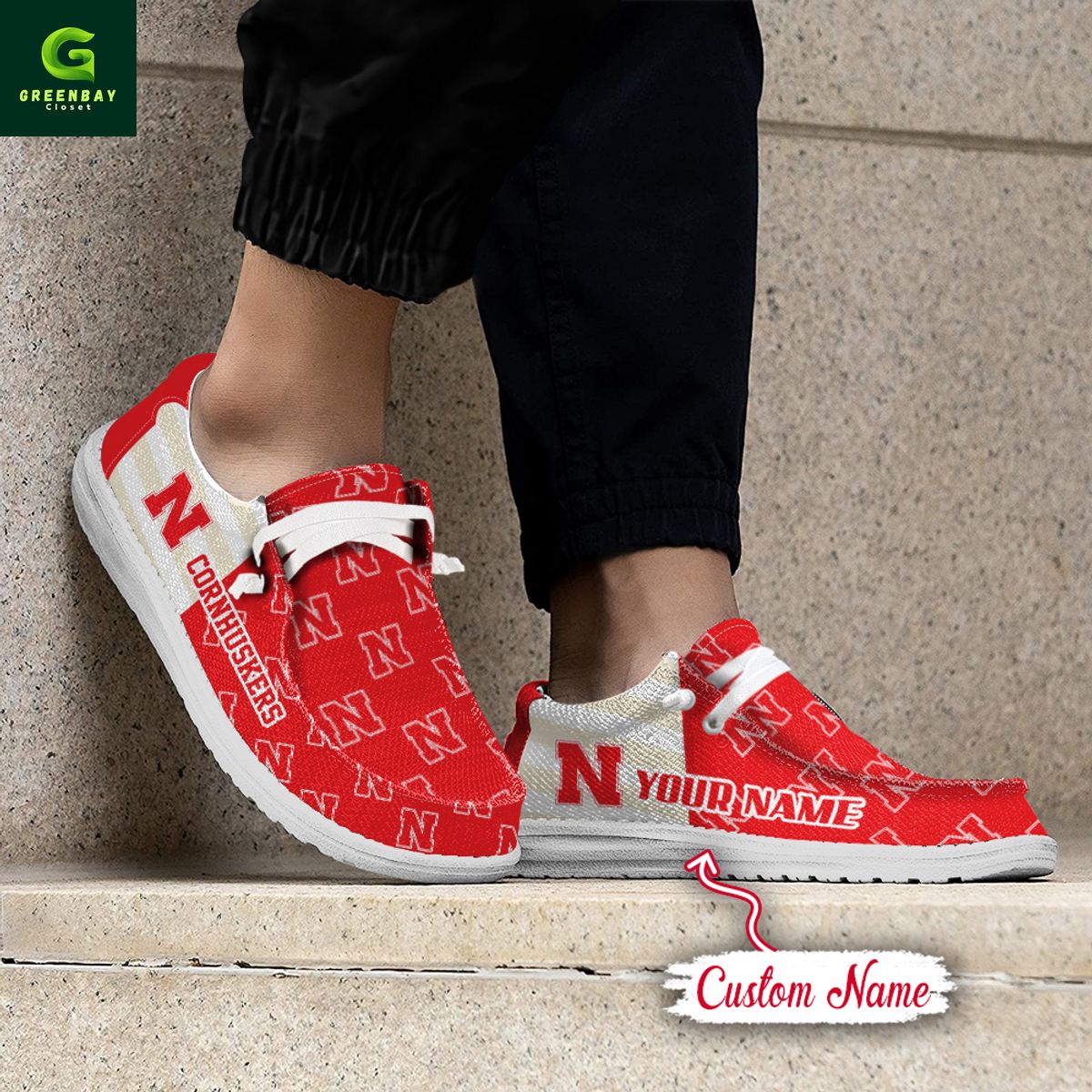 JWFancy Nebraska Cornhuskers Hey Dude Shoes Wally Men's Lace Up Loafers Comfortable For Men And Women