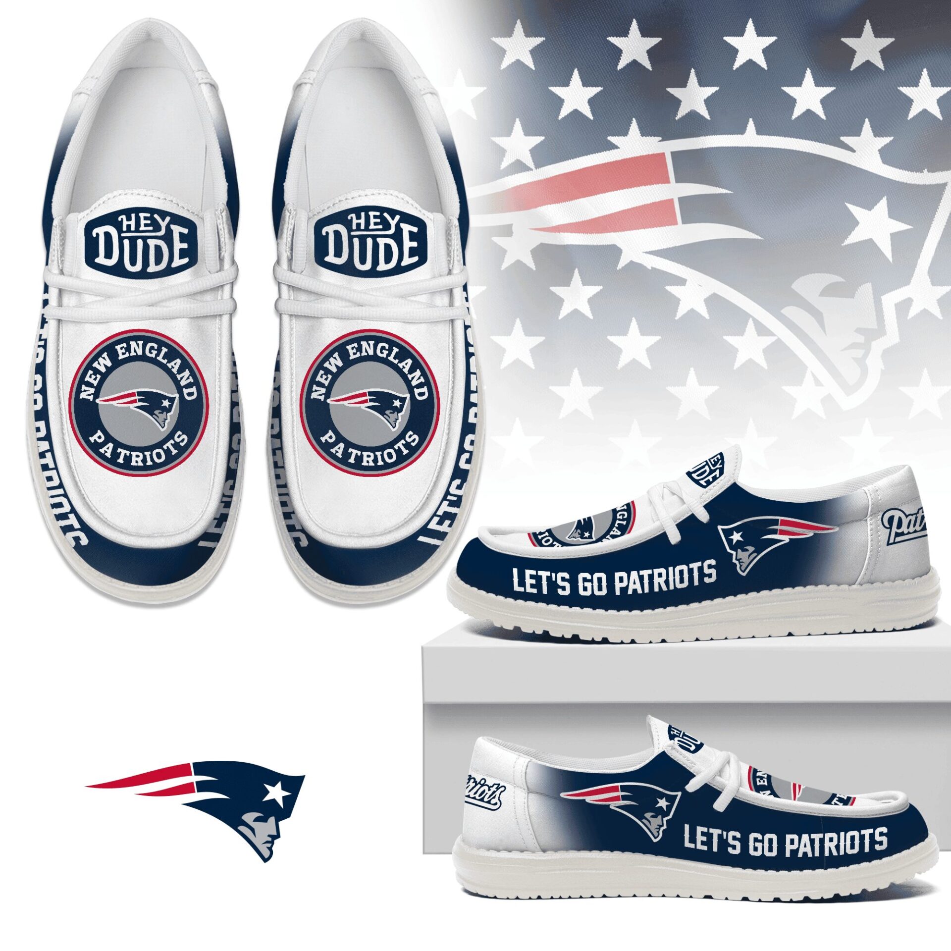 JWFancy New England Patriots Hey Dude Shoes Wally Men’s Lace Up Loafers Comfortable For Men And Women