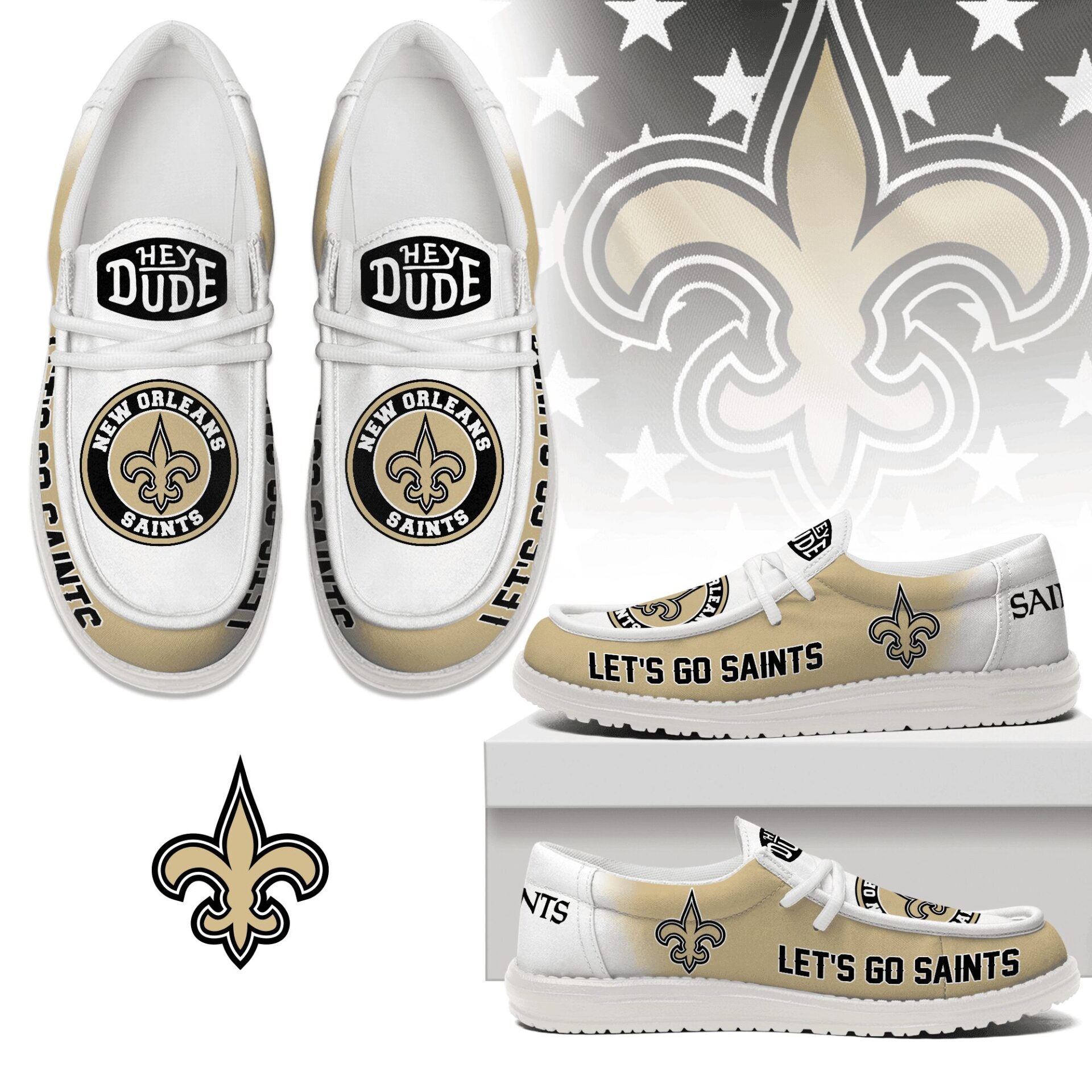 JWFancy New Orleans Saints Hey Dude Shoes Wally Men’s Lace Up Loafers Comfortable For Men And Women