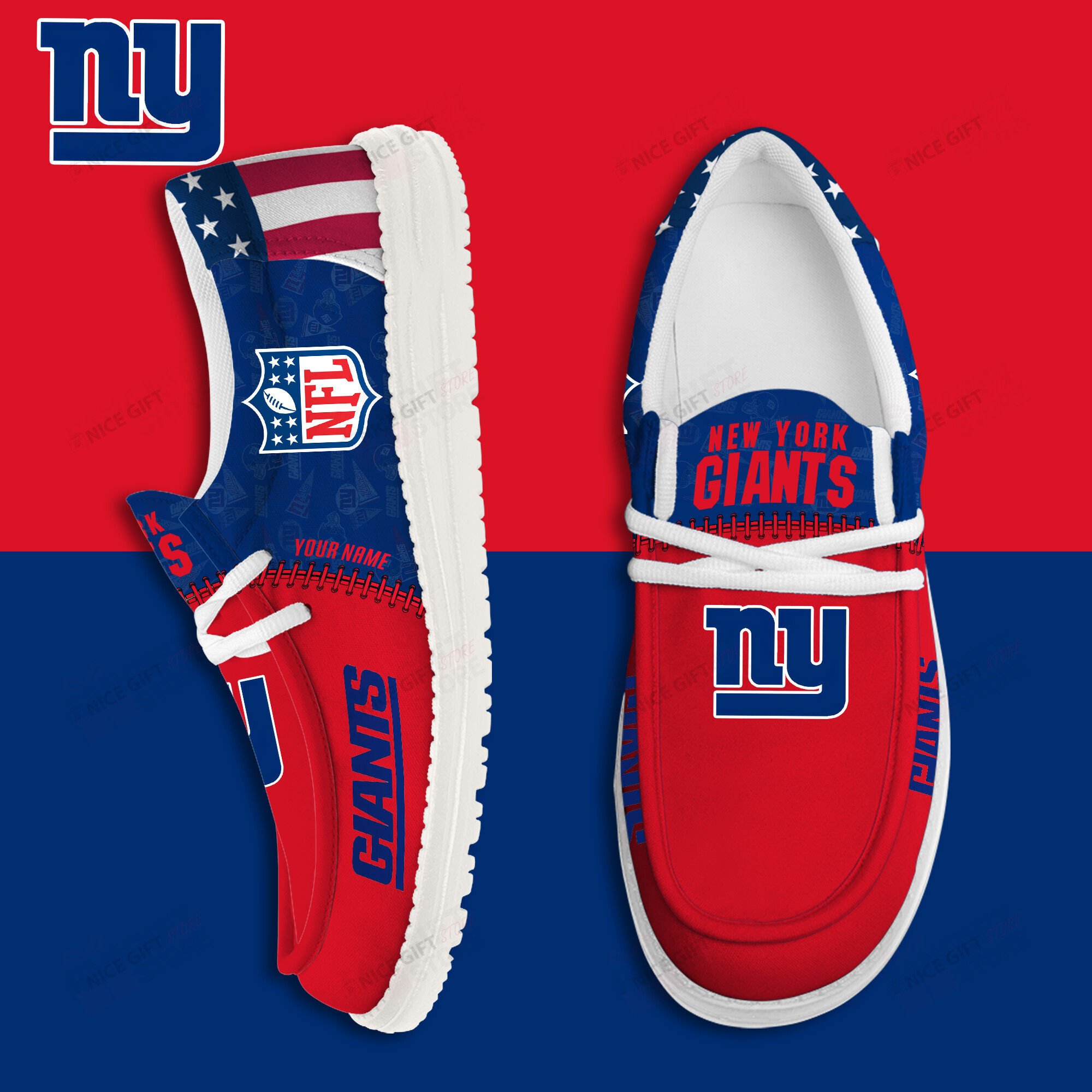 JWFancy New York Giants Hey Dude Shoes Wally Men’s Lace Up Loafers Comfortable For Men And Women