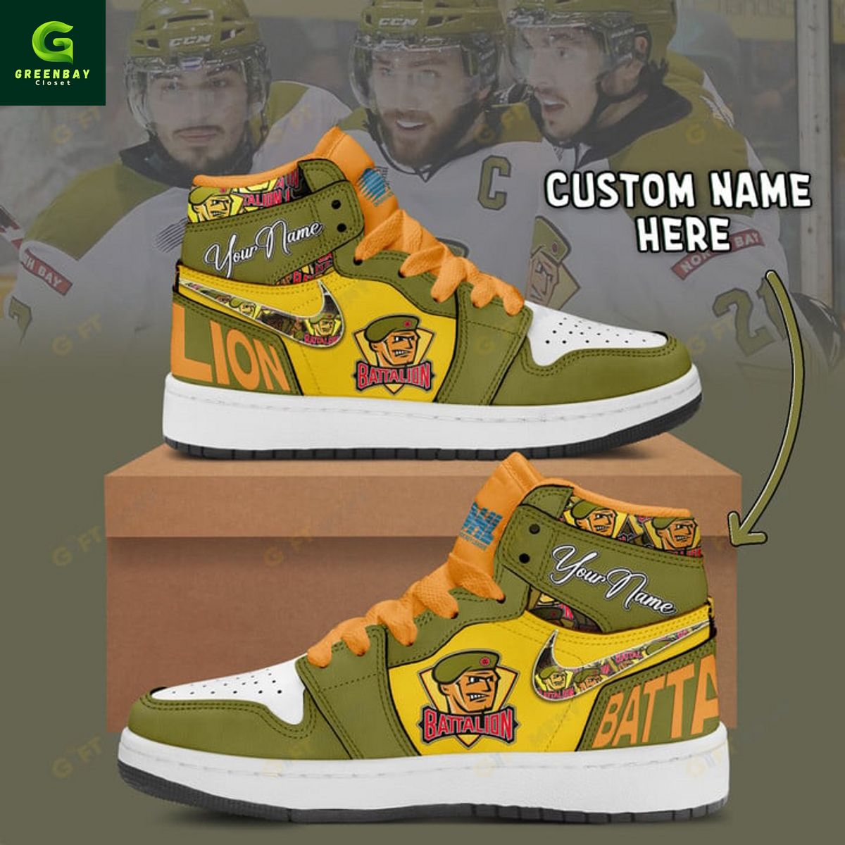 JWFancy North Bay Battalion AJ1 High Sneakers Shoes For Men And Women