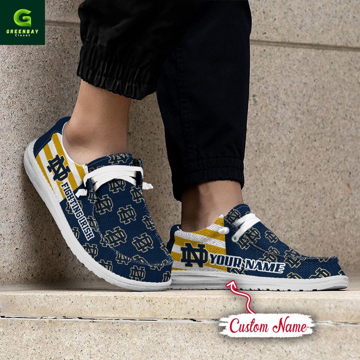 JWFancy Notre Dame Fighting Irish Hey Dude Shoes Wally Men's Lace Up Loafers Comfortable For Men And Women