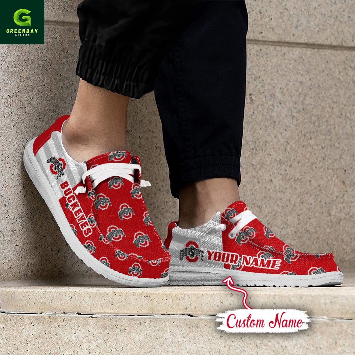 JWFancy Ohio State Buckeyes Hey Dude Shoes Wally Men's Lace Up Loafers Comfortable For Men And Women