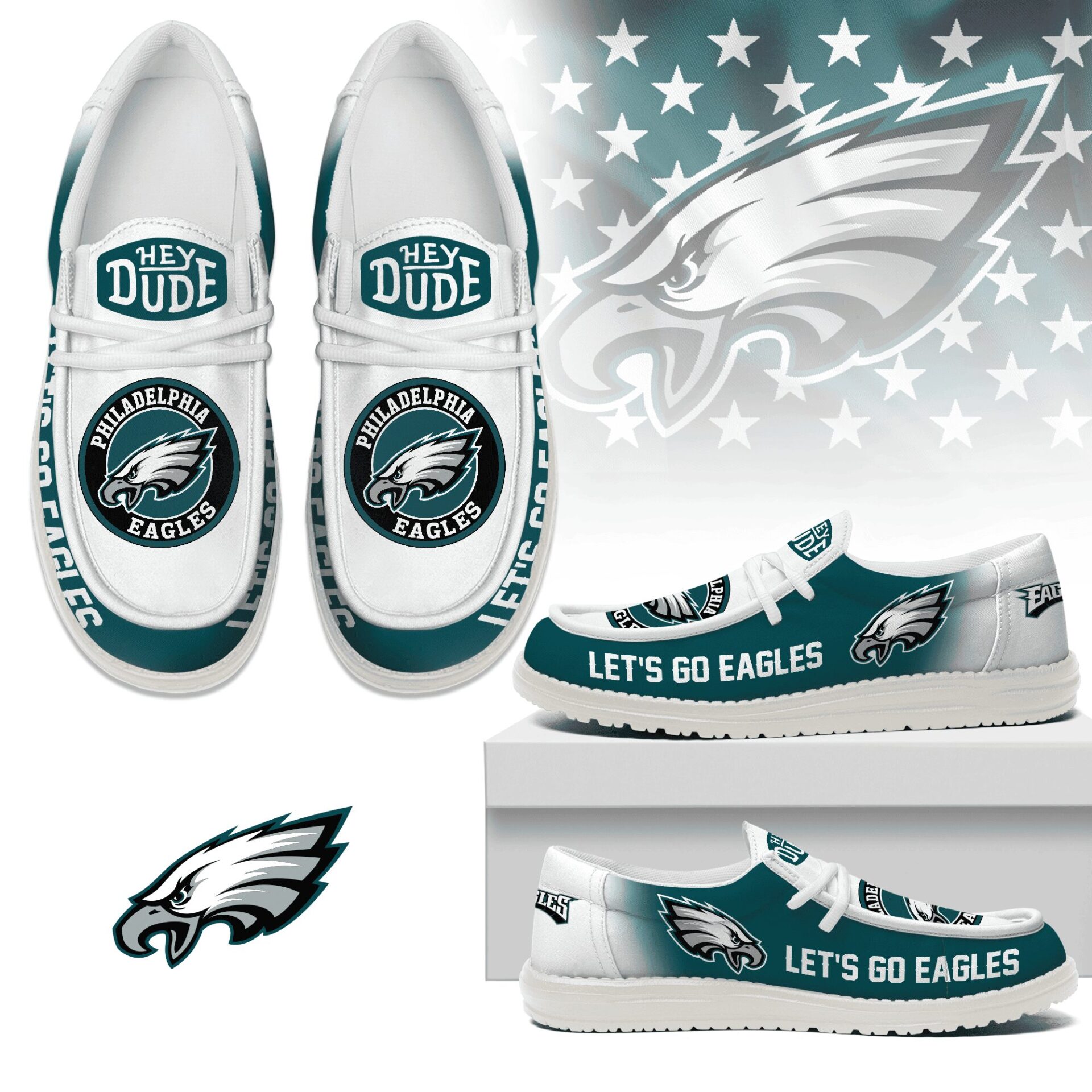 JWFancy Philadelphia Eagles Hey Dude Shoes Wally Men’s Lace Up Loafers Comfortable For Men And Women