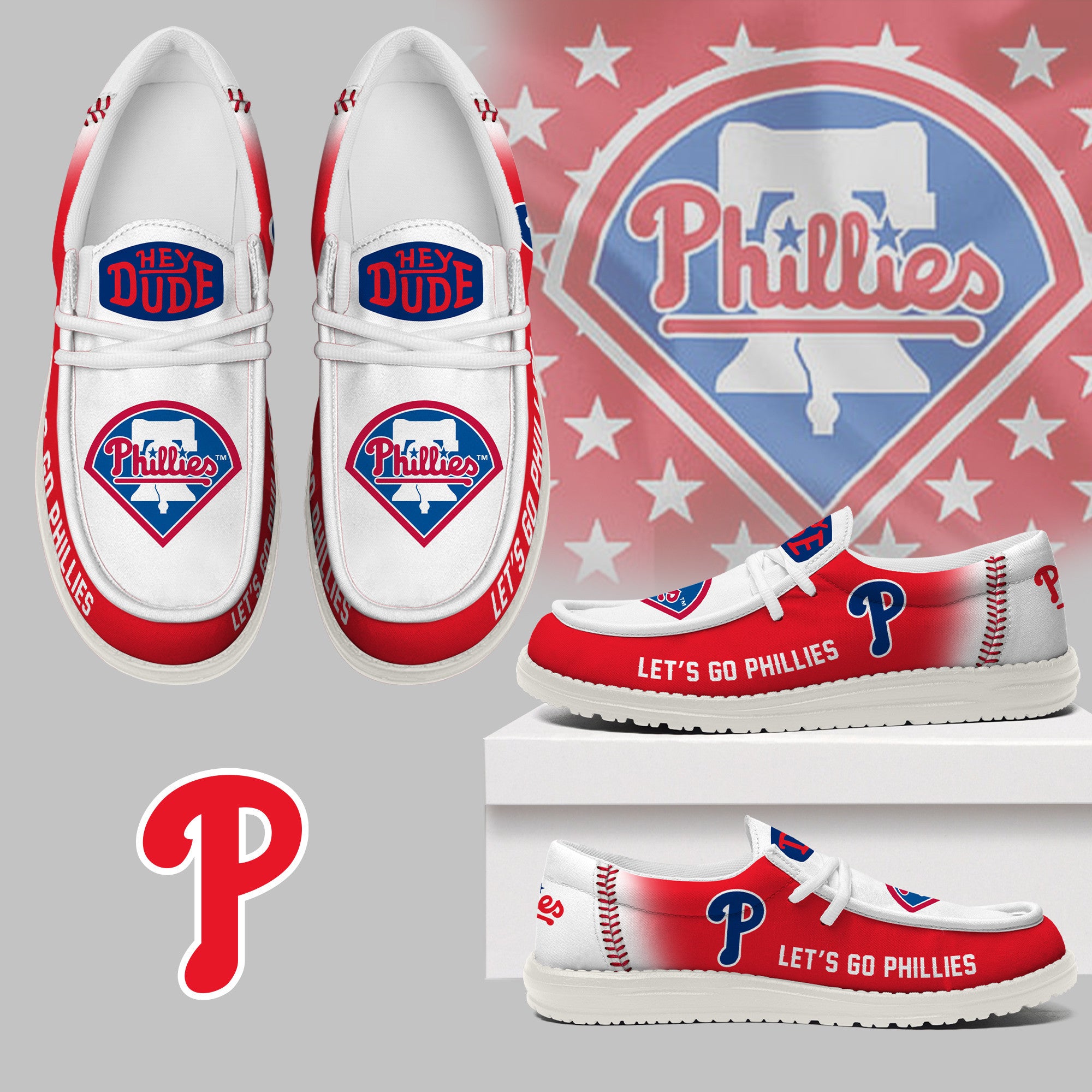 JWFancy Philadelphia Phillies Hey Dude Shoes Wally Men’s Lace Up Loafers Comfortable For Men And Women