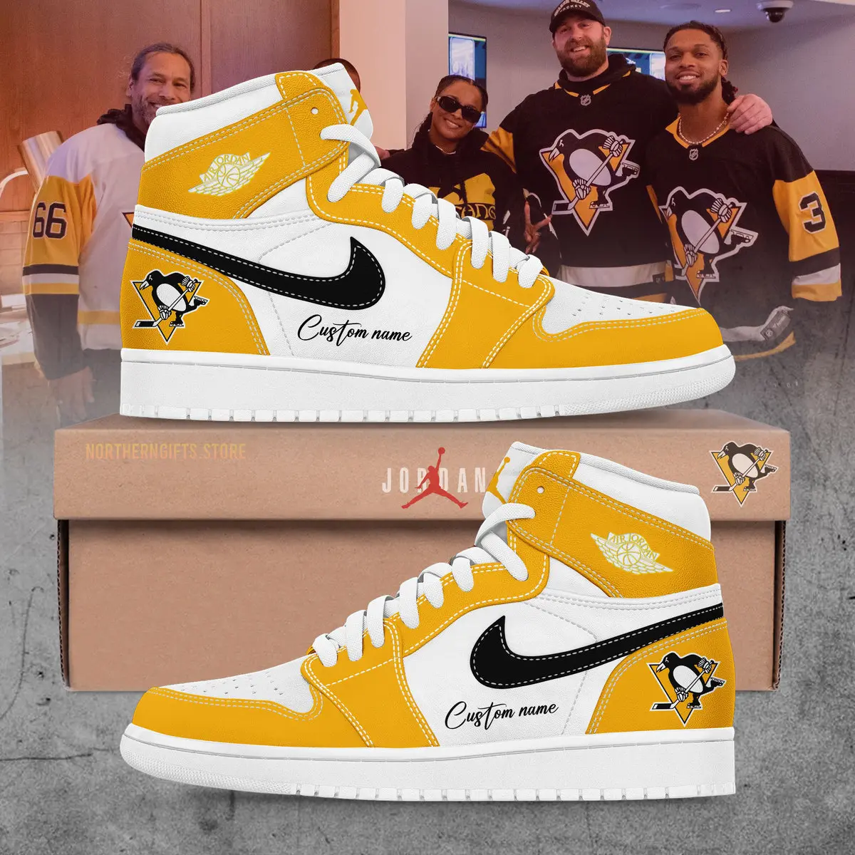 JWFancy Pittsburgh Penguins AJ1 High Sneakers Shoes For Men And Women
