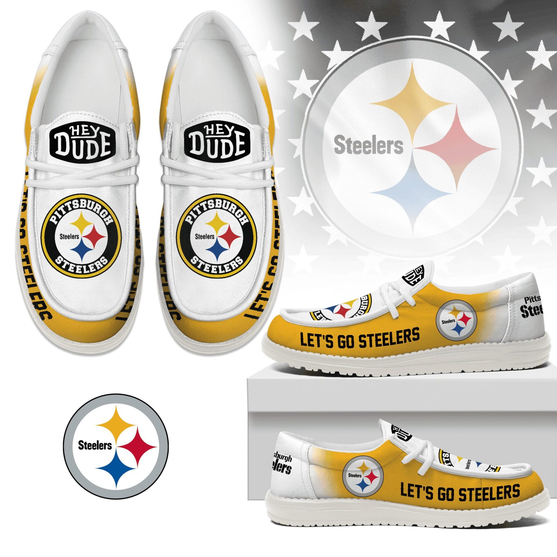 JWFancy Pittsburgh Steelers Hey Dude Shoes Wally Men’s Lace Up Loafers Comfortable For Men And Women