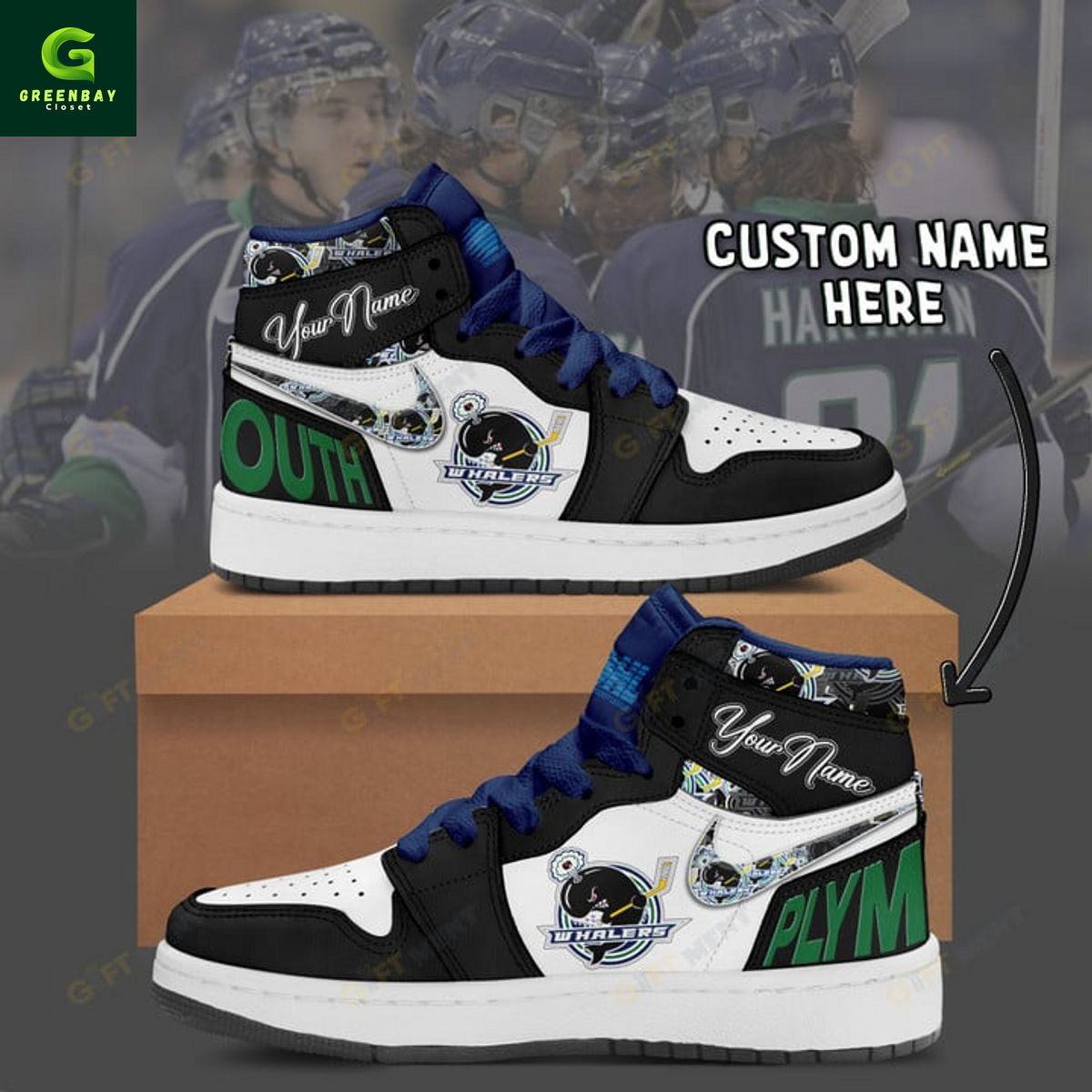 JWFancy Plymouth Whalers AJ1 High Sneakers Shoes For Men And Women
