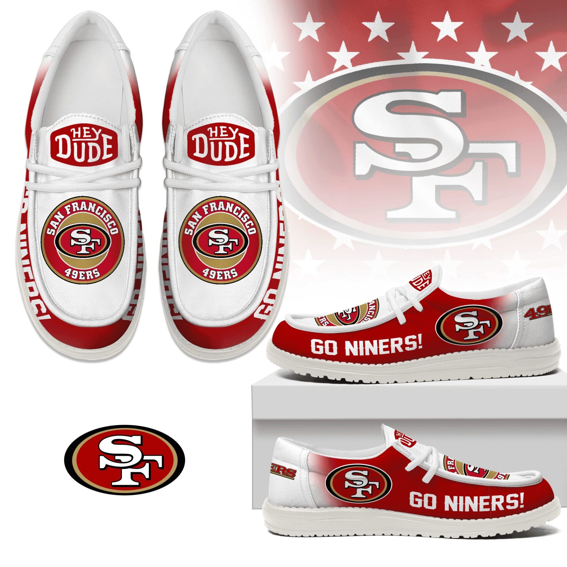 JWFancy San Francisco 49ers Hey Dude Shoes Wally Men’s Lace Up Loafers Comfortable For Men And Women