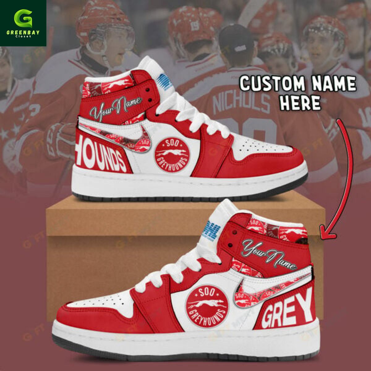 JWFancy Sault Ste. Marie Greyhounds AJ1 High Sneakers Shoes For Men And Women