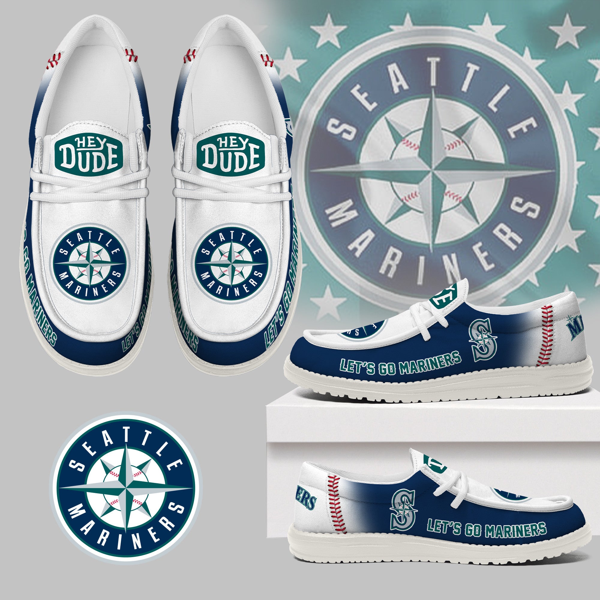 JWFancy Seattle Mariners Hey Dude Shoes Wally Men’s Lace Up Loafers Comfortable For Men And Women
