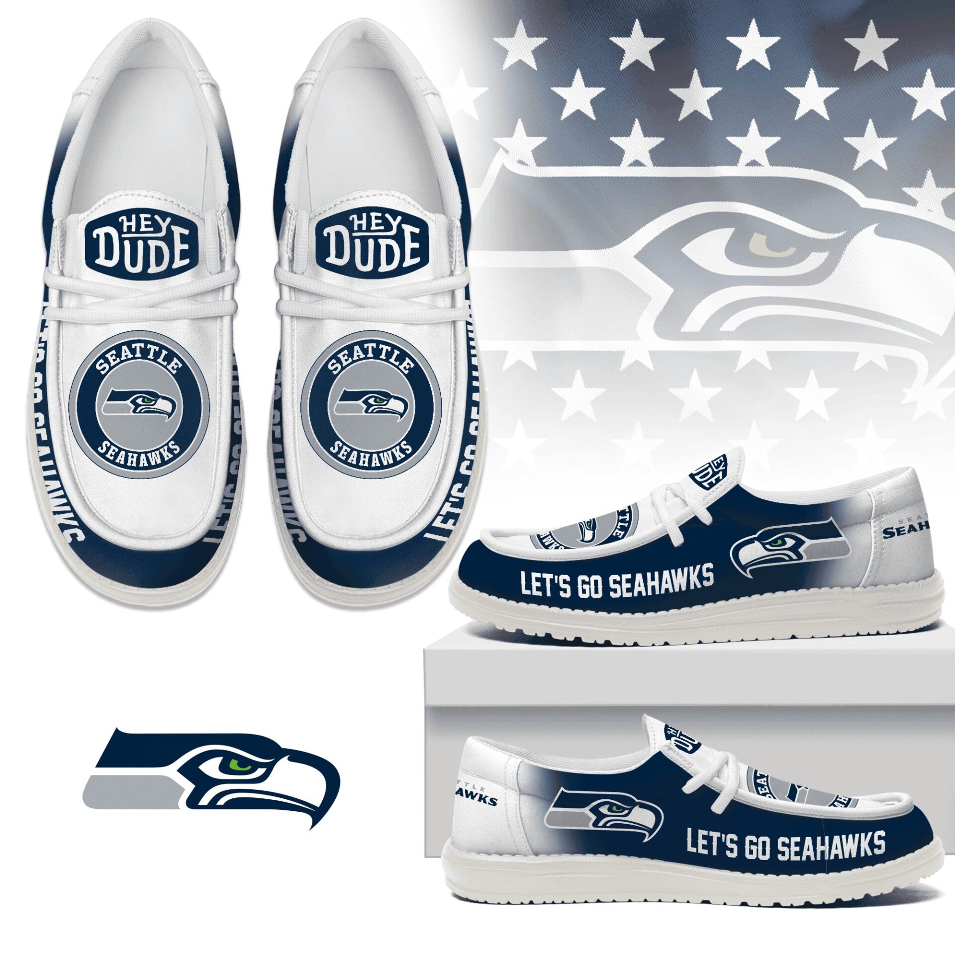 JWFancy Seattle Seahawks Hey Dude Shoes Wally Men’s Lace Up Loafers Comfortable For Men And Women