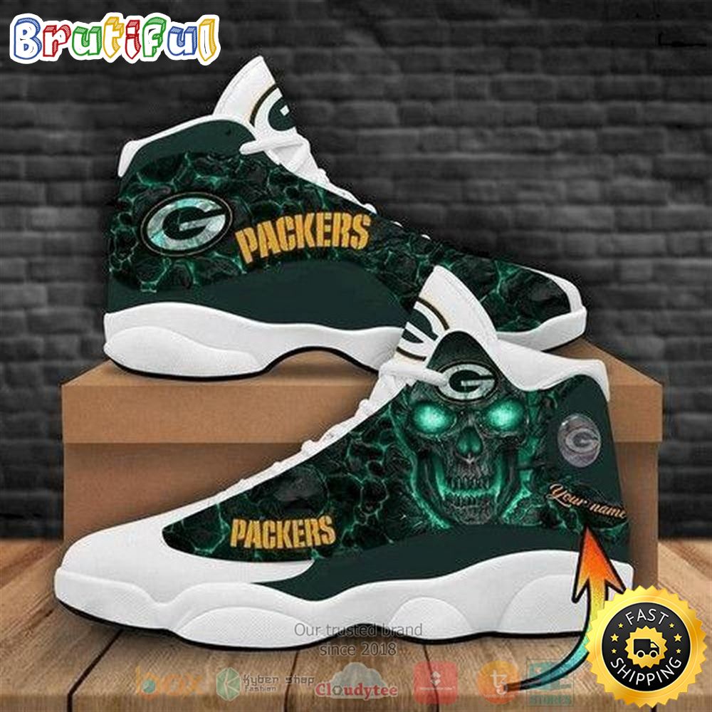 JWFancy Skull Green Bay Packers AJ13 Sneakers Shoes For Men And Women