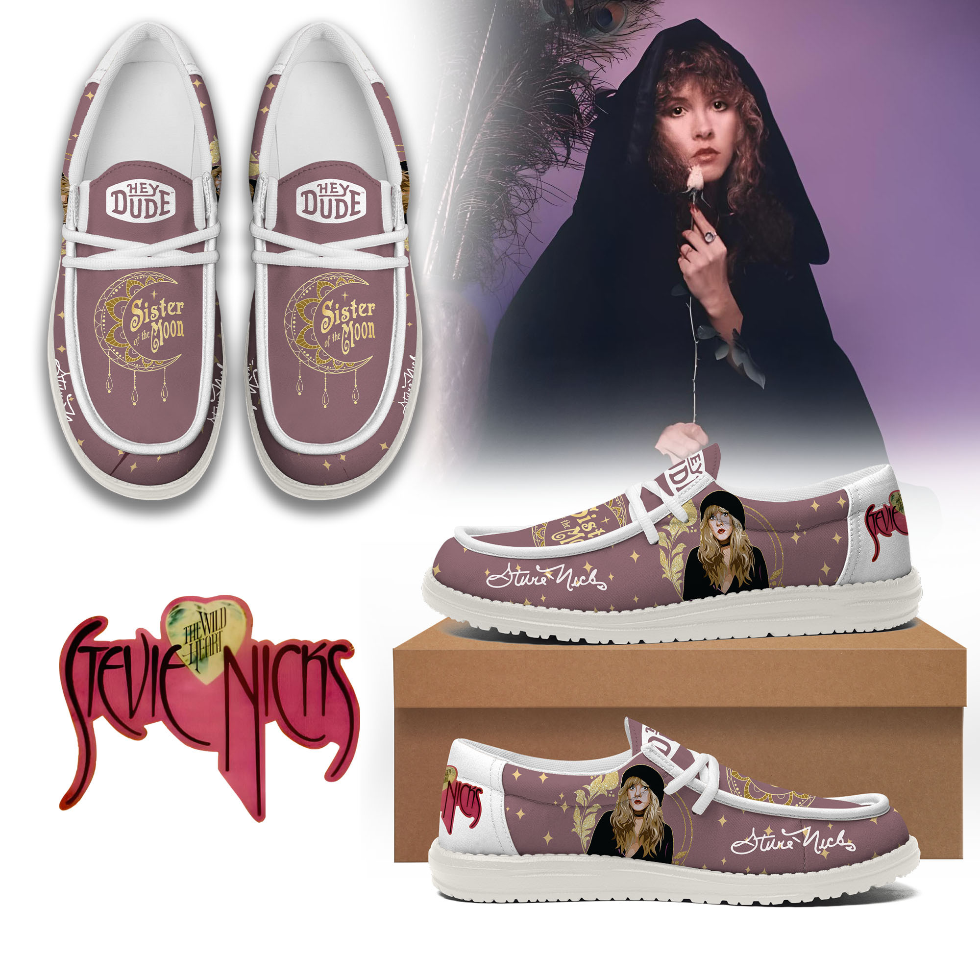 JWFancy Stevie Nicks Hey Dude Shoes Wally Men’s Lace Up Loafers Comfortable For Men And Women