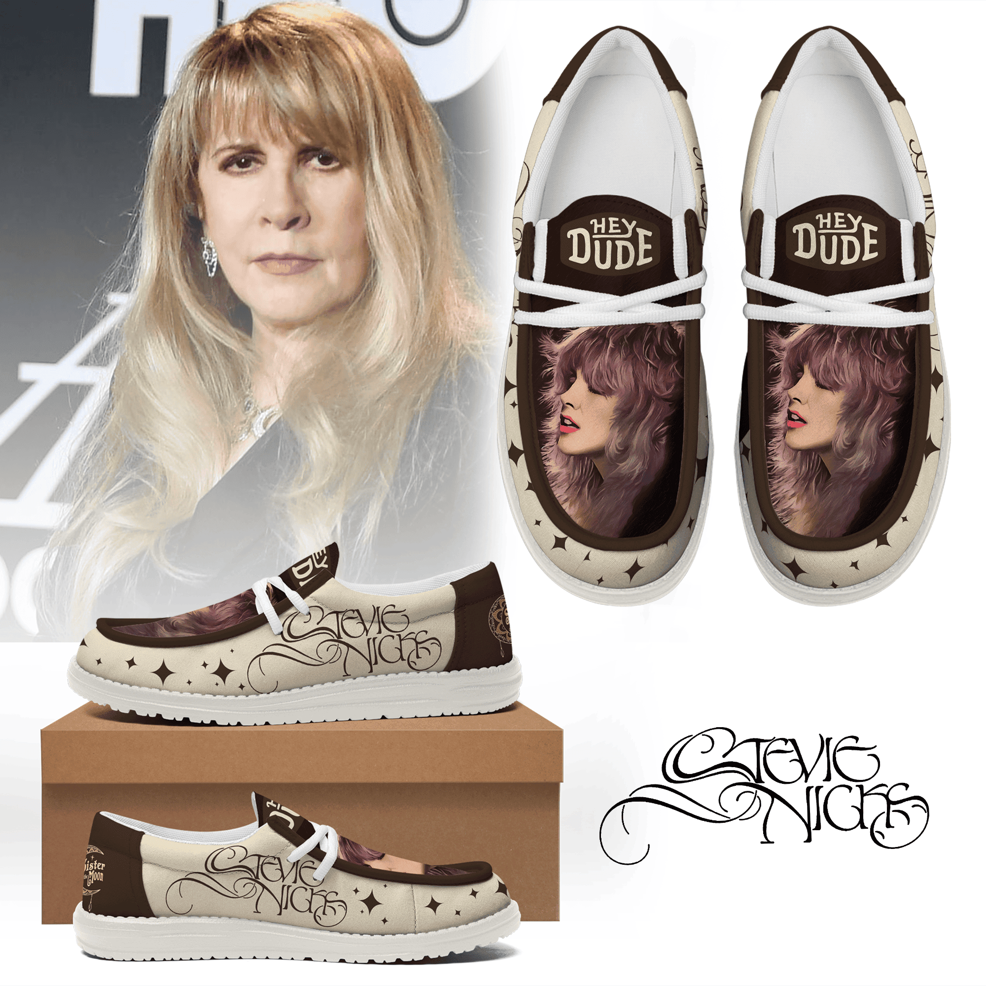 JWFancy Stevie Nicks Hey Dude Shoes Wally Men’s Lace Up Loafers Comfortable For Men And Women
