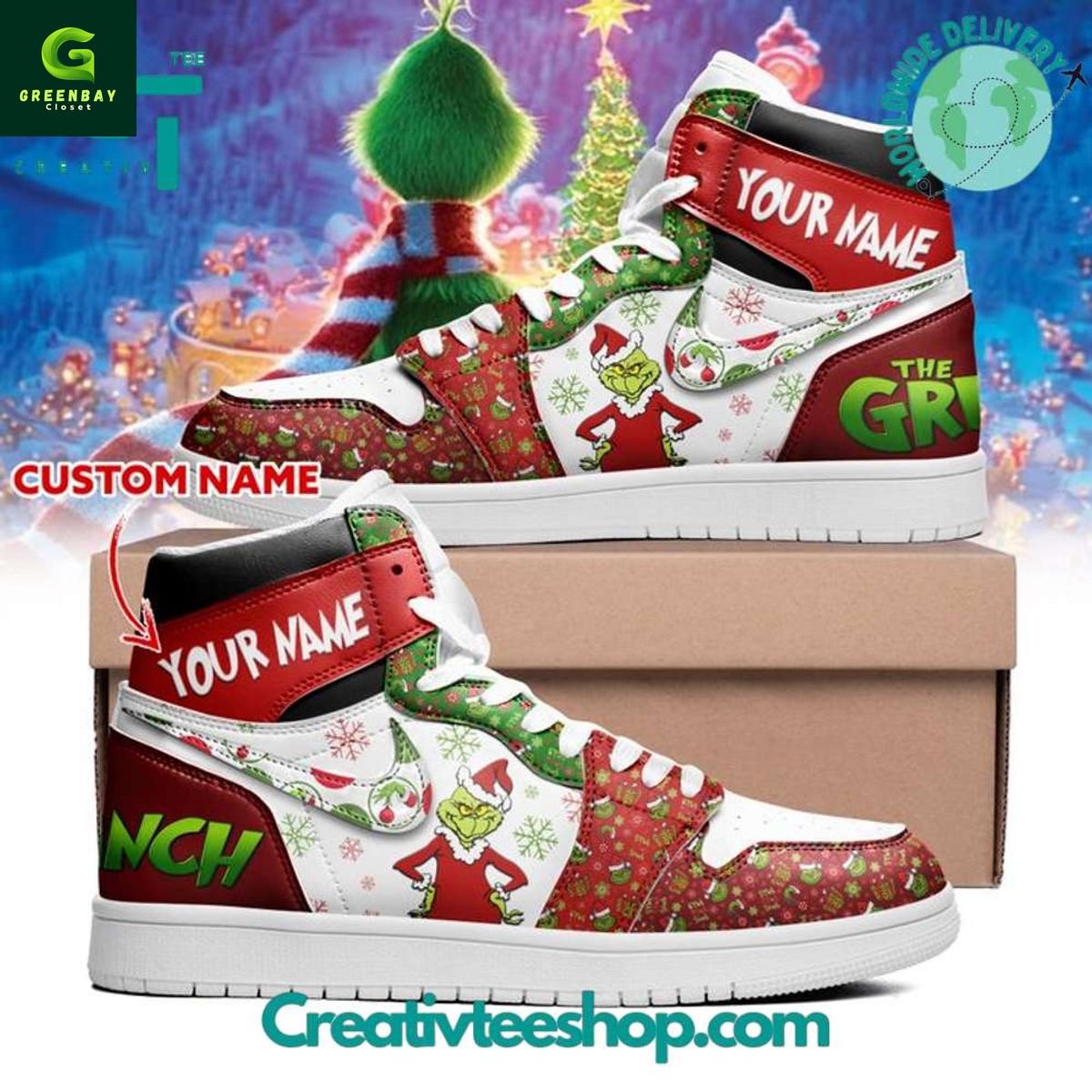 JWFancy The Grinch Christmas AJ1 High Sneakers Shoes For Men And Women