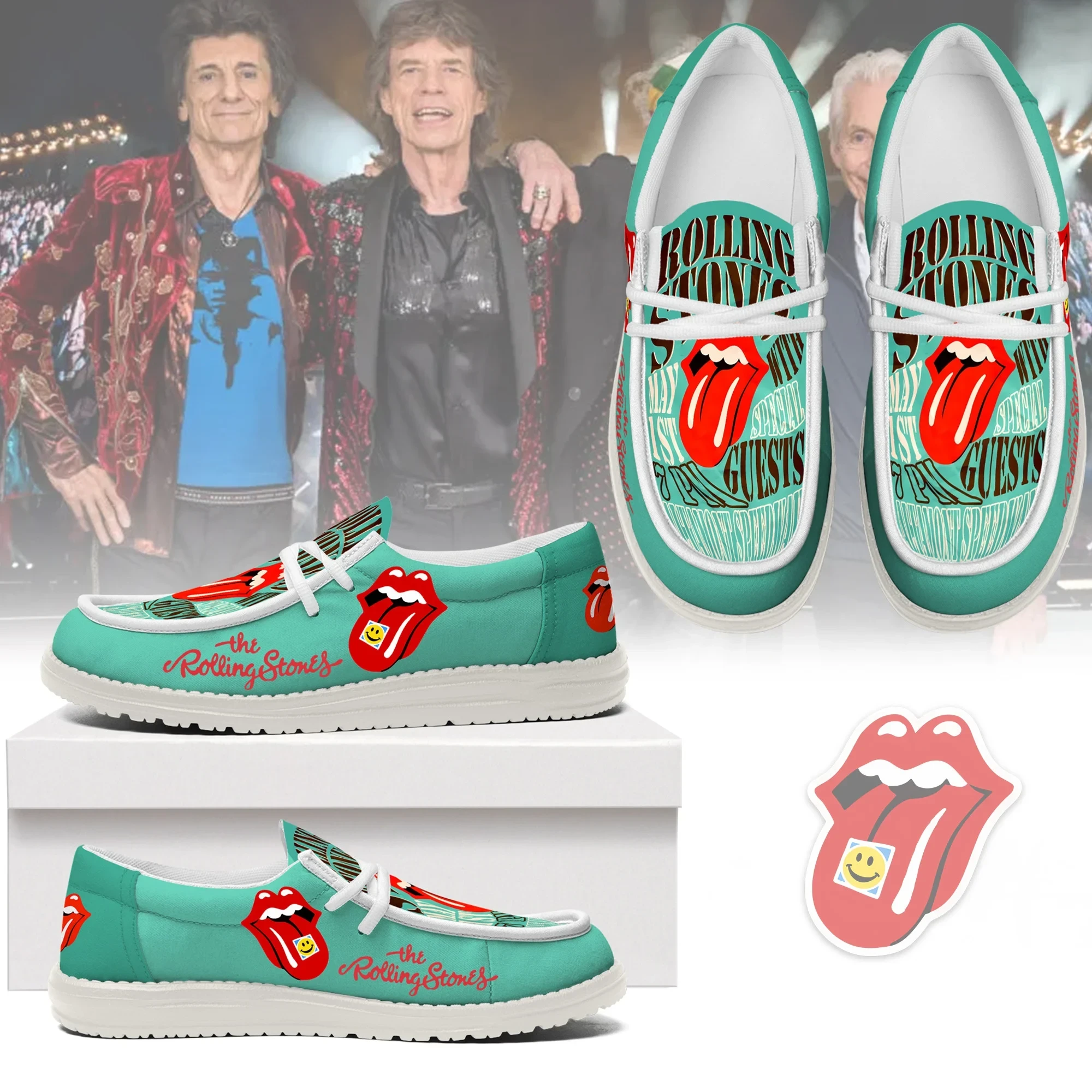 JWFancy The Rolling Stones Hey Dude Shoes Wally Men’s Lace Up Loafers Comfortable For Men And Women