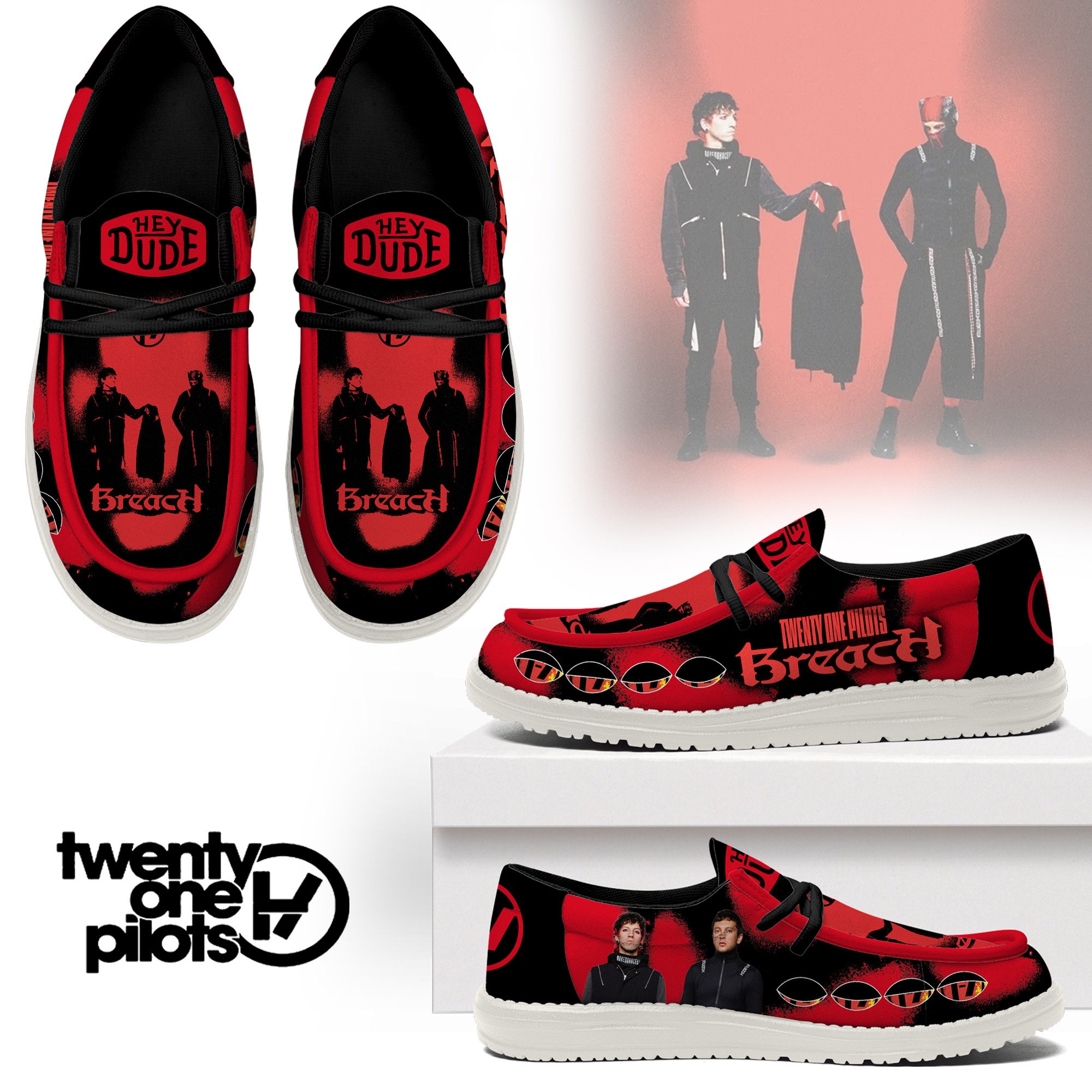 JWFancy Twenty One Pilots Hey Dude Shoes Wally Men’s Lace Up Loafers Comfortable For Men And Women