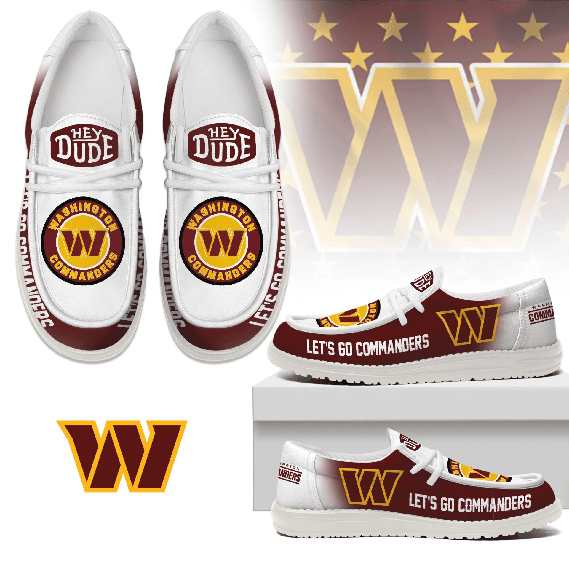 JWFancy Washington Commanders Hey Dude Shoes Wally Men’s Lace Up Loafers Comfortable For Men And Women