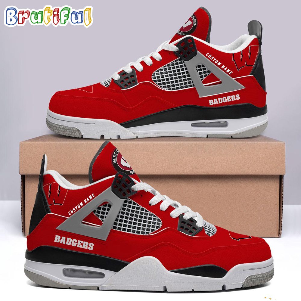 JWFancy Wisconsin Badgers AJ4 Sneakers Shoes For Men And Women