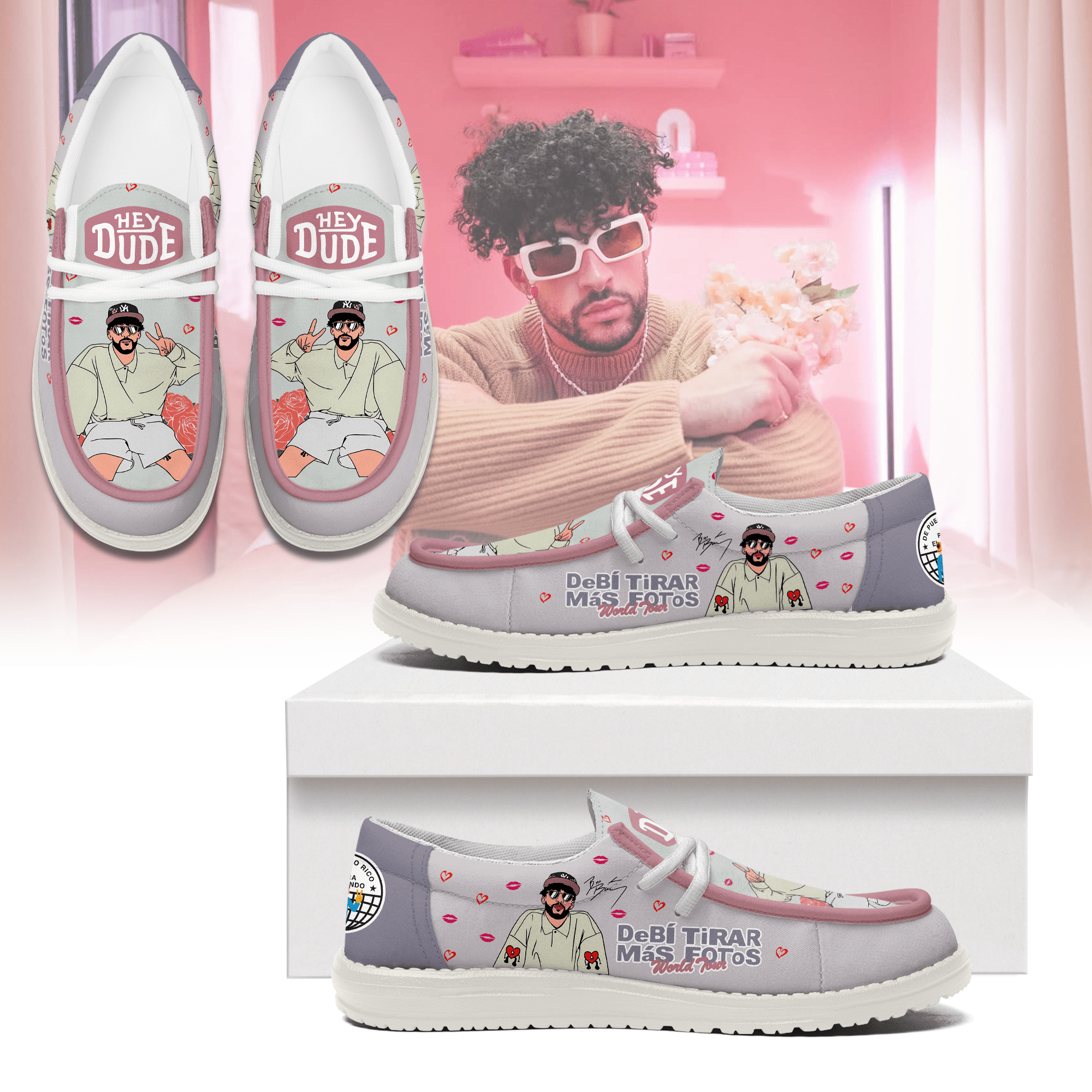 JWFancy Bad Bunny Hey Dude Shoes For Men And Women